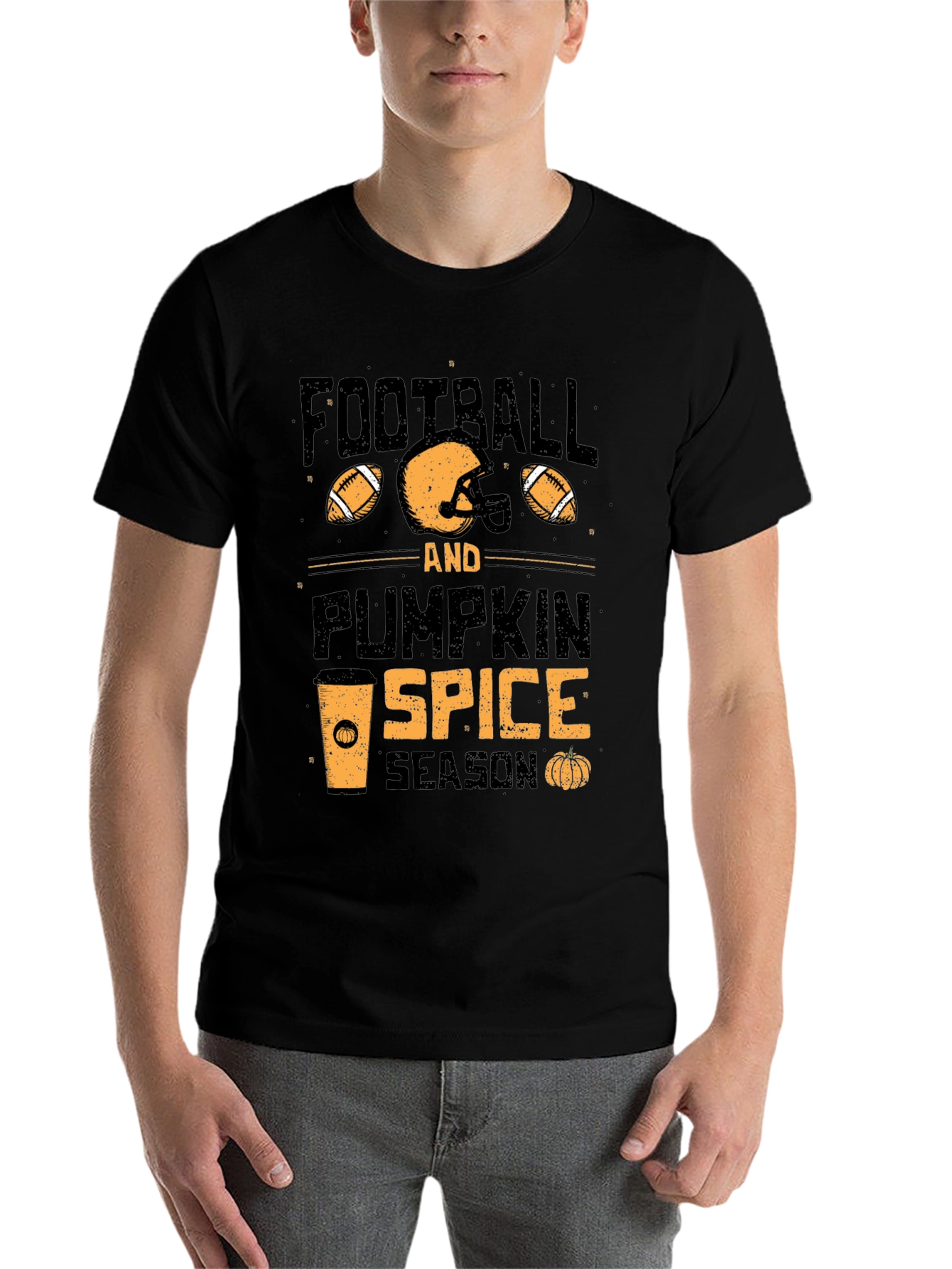 Black Football & Pumpkin Spice Season T-Shirt view 7