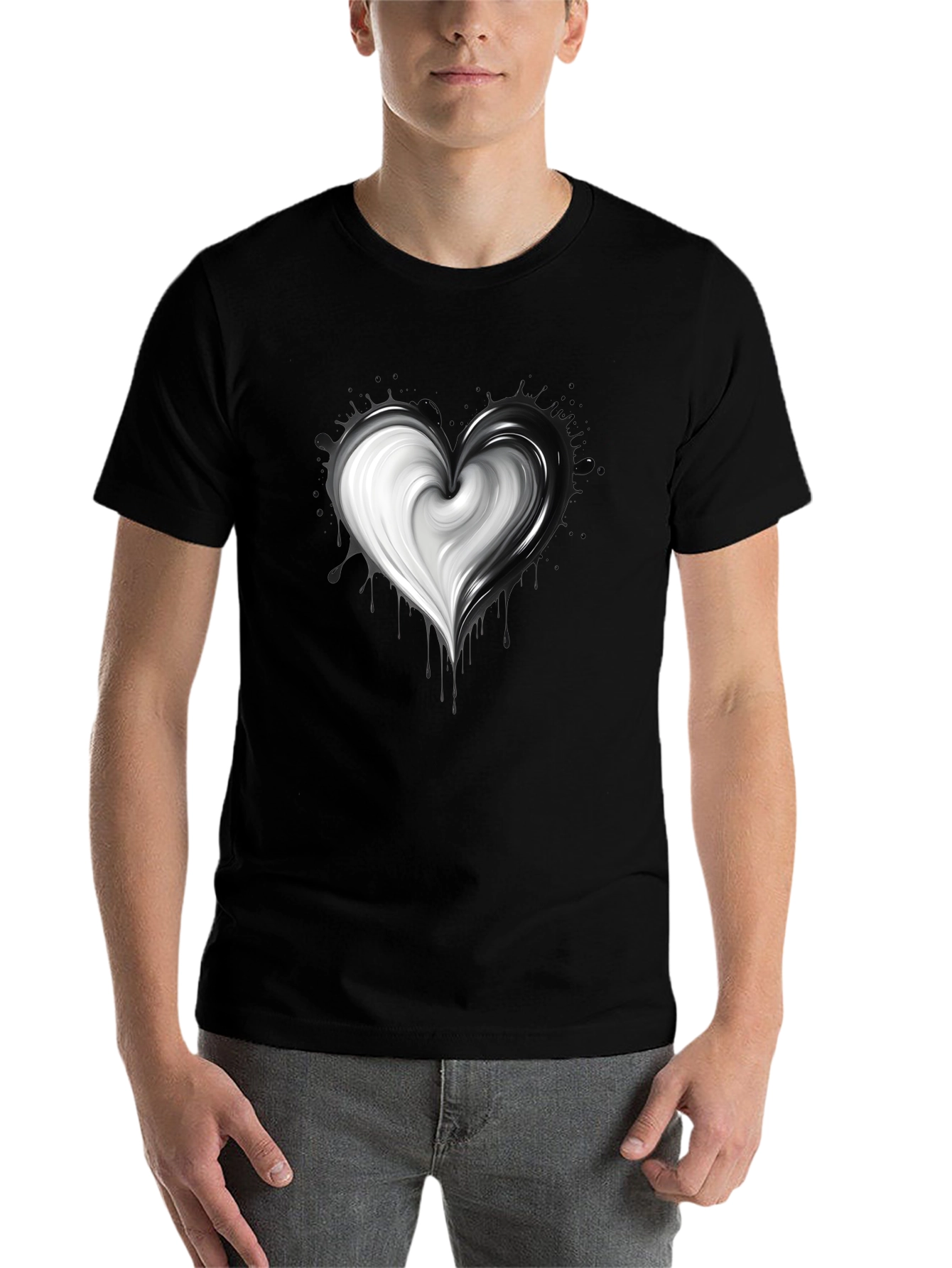Black Yin Yang Heart Graphic Tee - Unisex Soft Cotton view 7