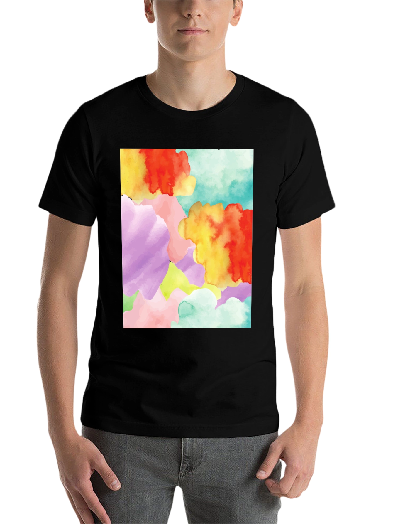 Black Abstract Watercolor Graphic Tee - Unique Design view 7