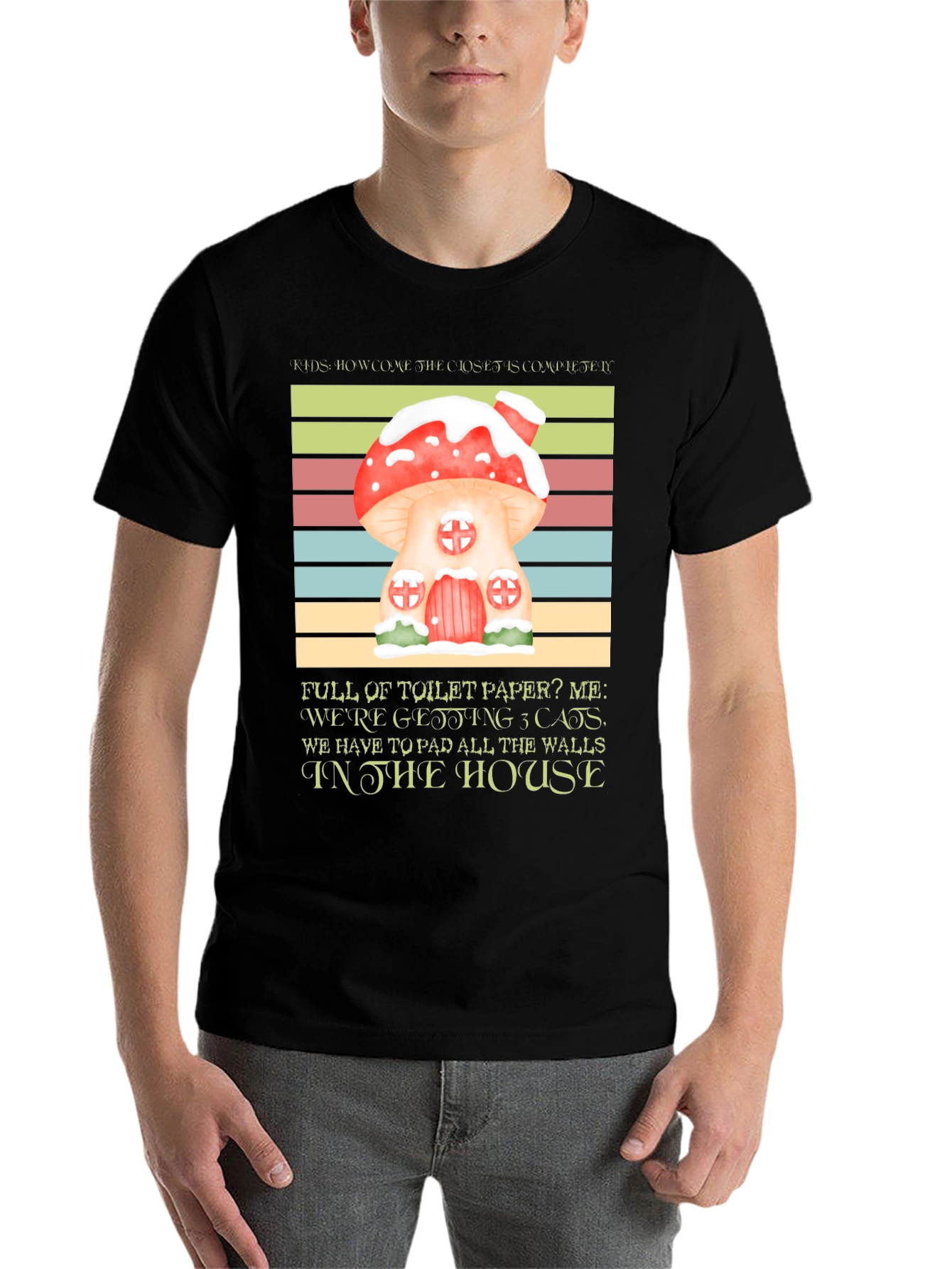 Black Mushroom House Cat Lover T-Shirt view 7