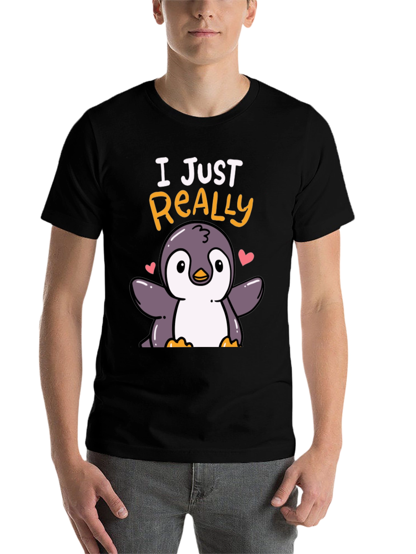 Black Cute Penguin T-Shirt - I Just Really Love Penguins view 7