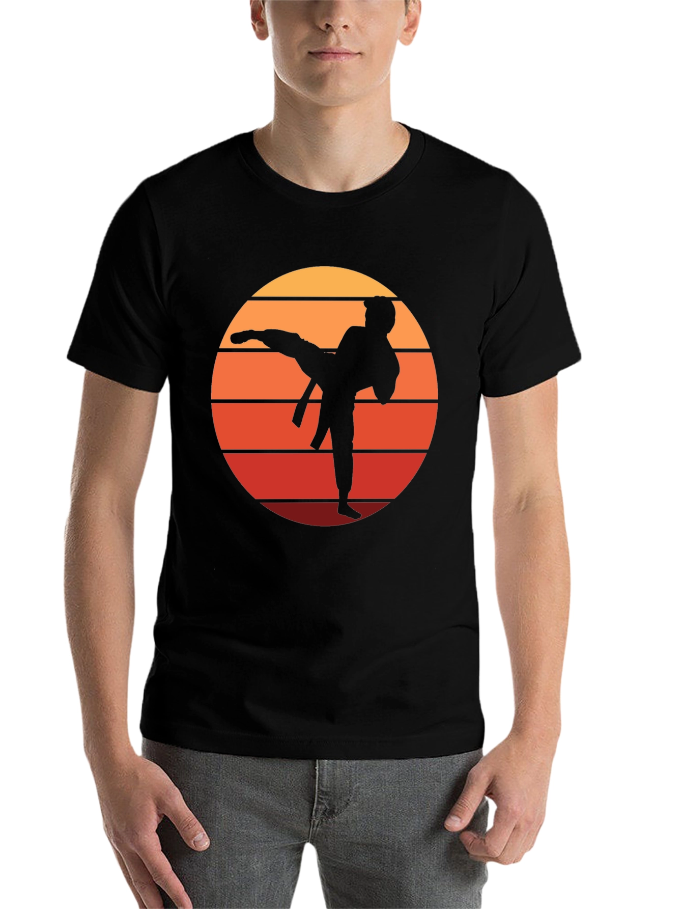 Black Karate Sunset Graphic Tee - Martial Arts Silhouette T-Shirt view 7