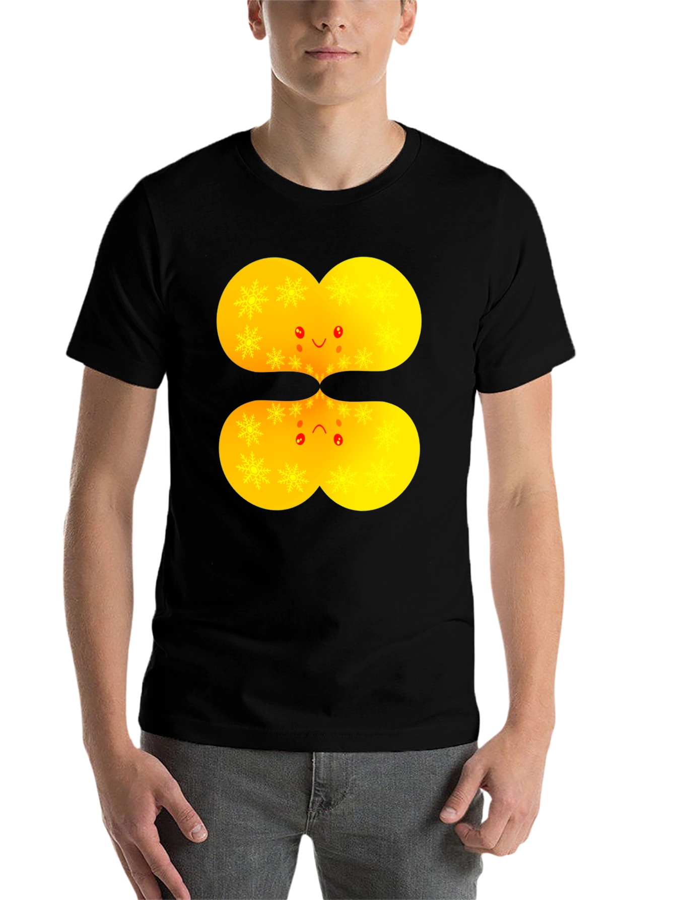 Black Cute & Sad Faces Graphic Black T-Shirt view 7