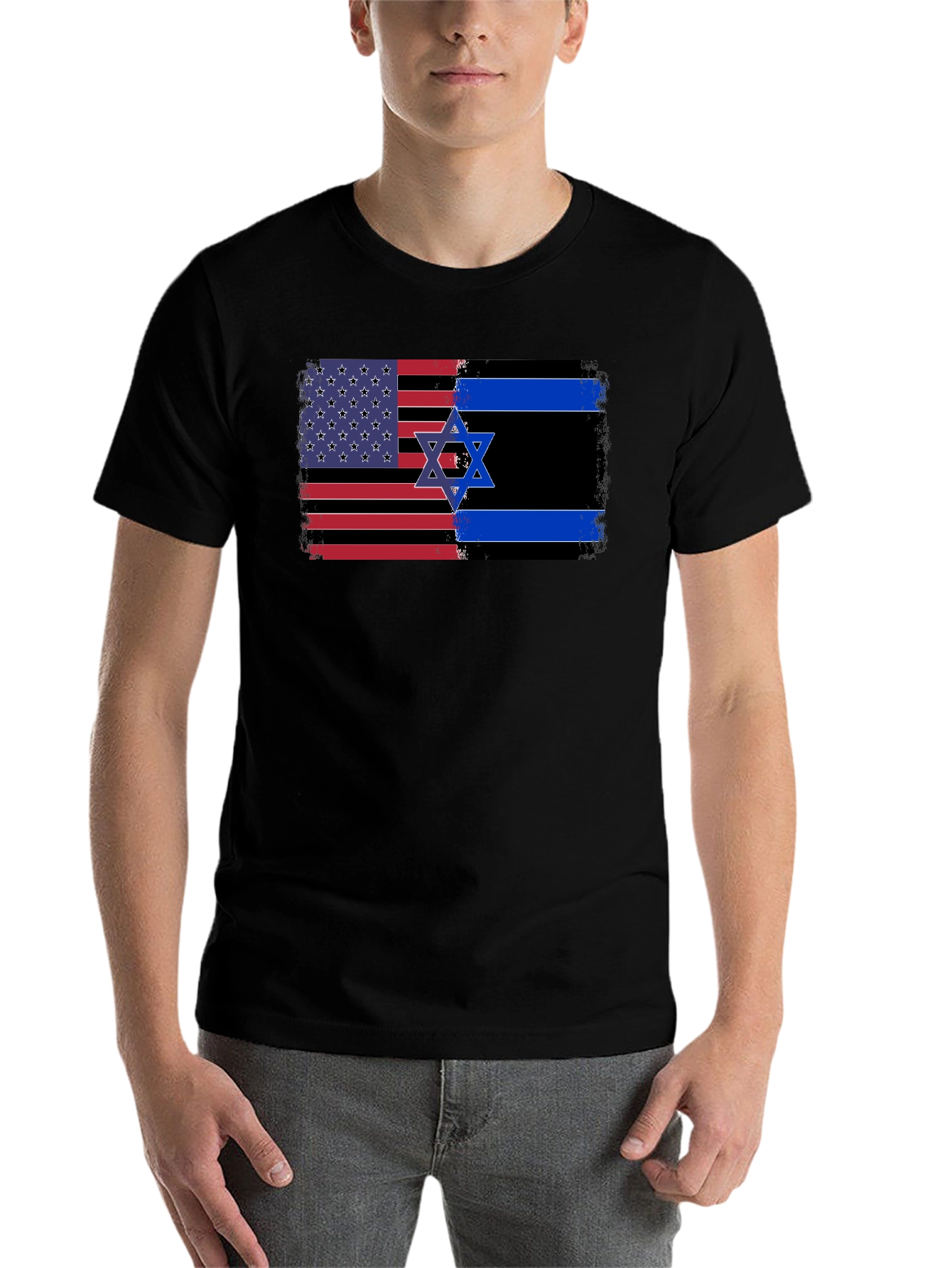 Black USA Israel Flag Graphic Tee view 7