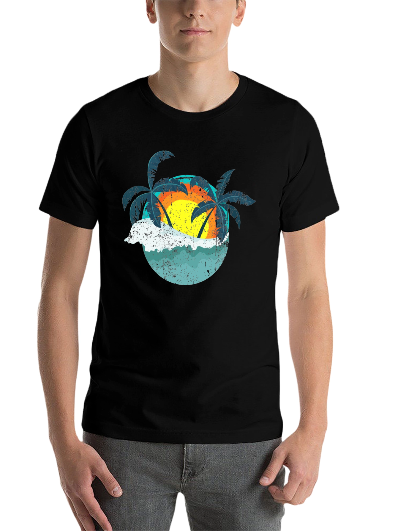 Black Retro Sunset Palms T-Shirt - Black view 7