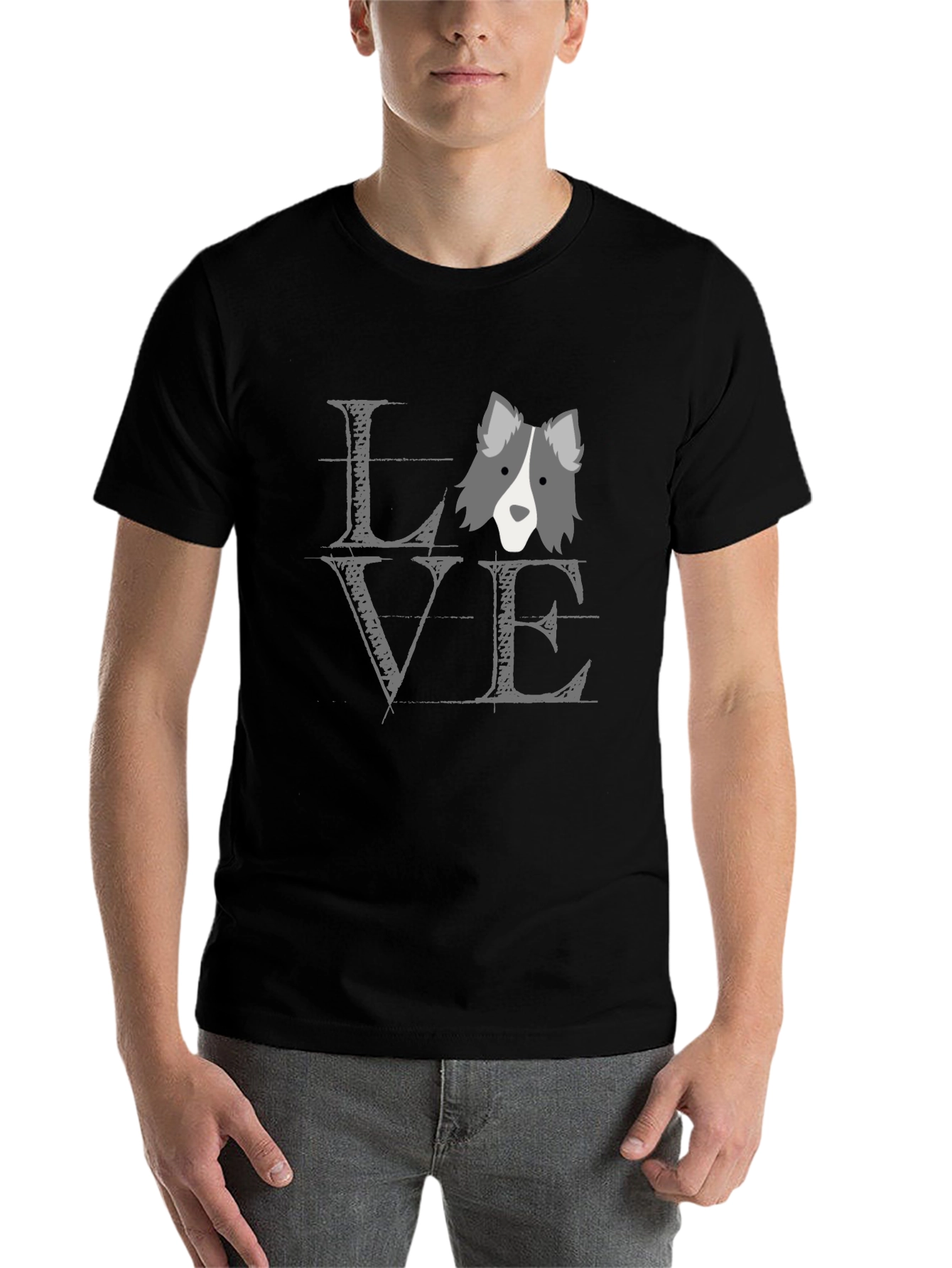 Black Dog Love T-Shirt - Unisex Black Cotton Tee view 7