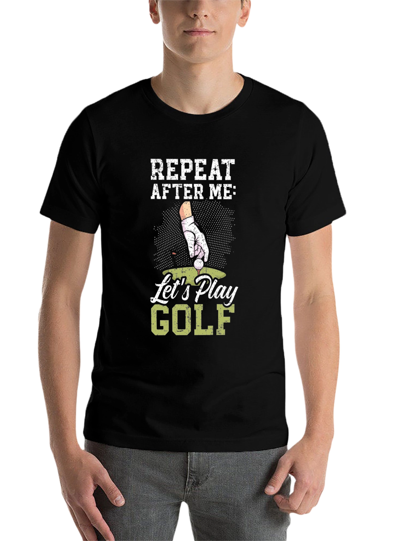 Black Funny Golf T-Shirt - Repeat After Me view 7