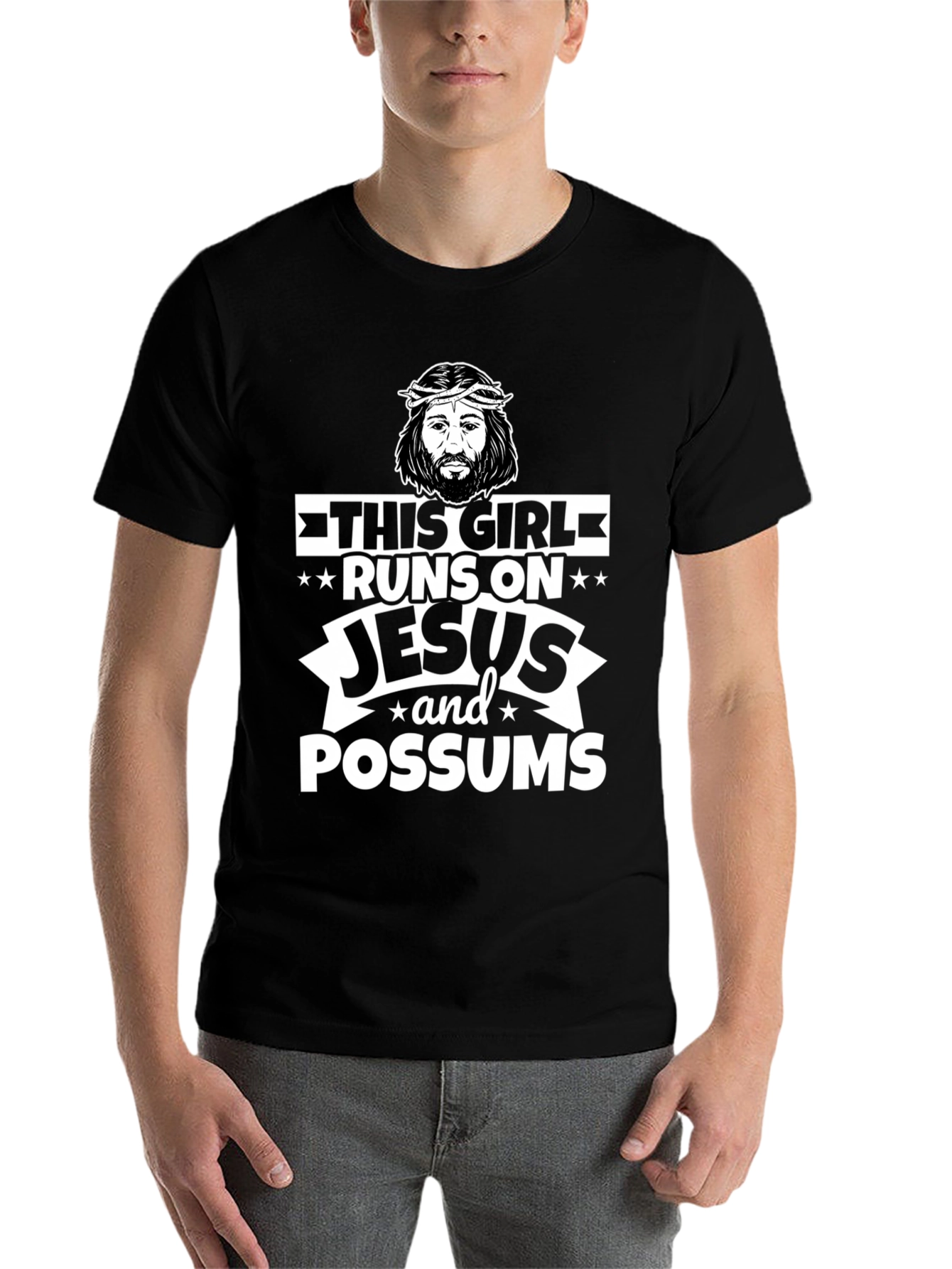 Black Runs on Jesus and Possums Black T-Shirt view 7