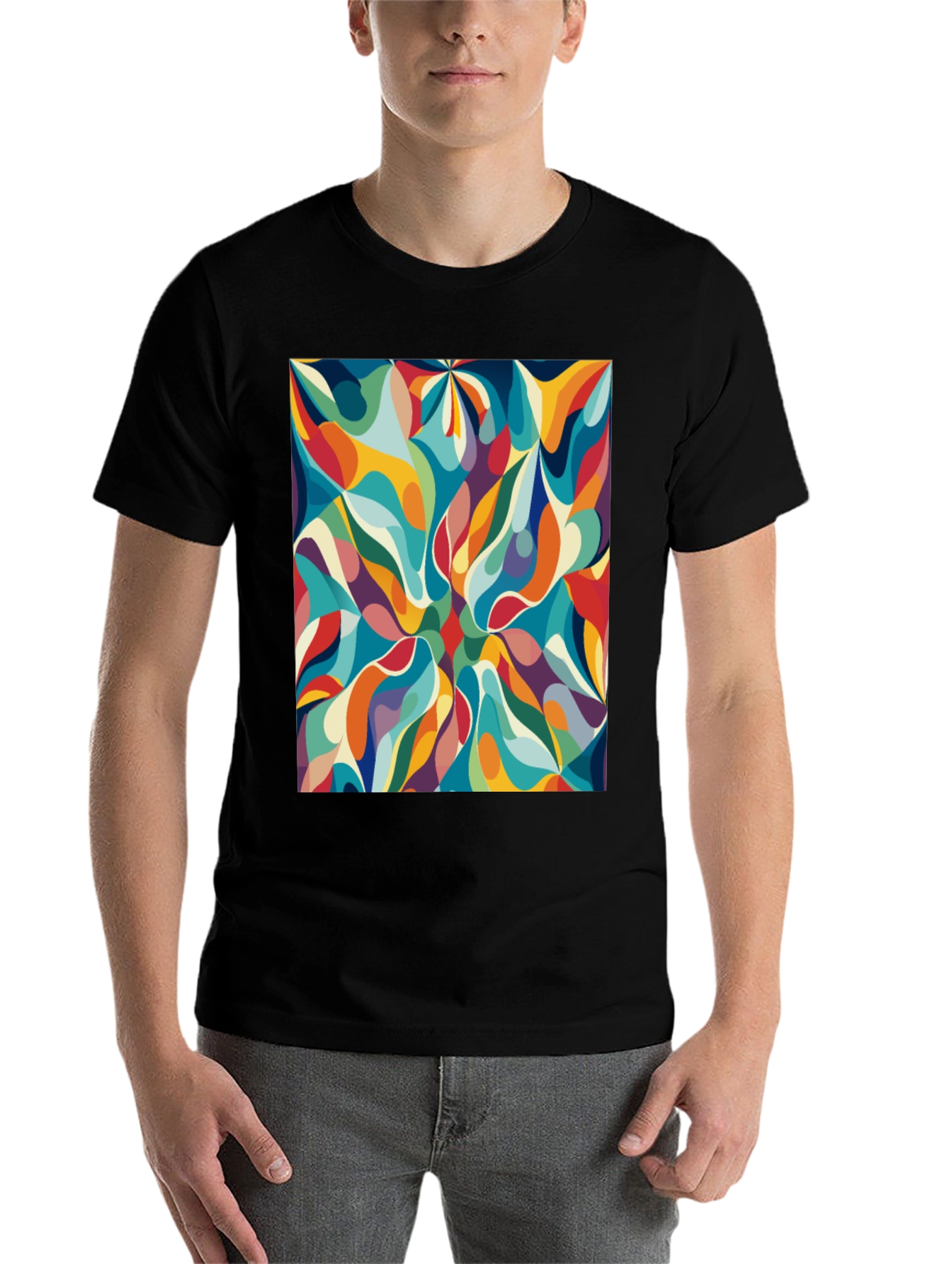 Black Retro Abstract Graphic Print Tee - Bold Style view 7