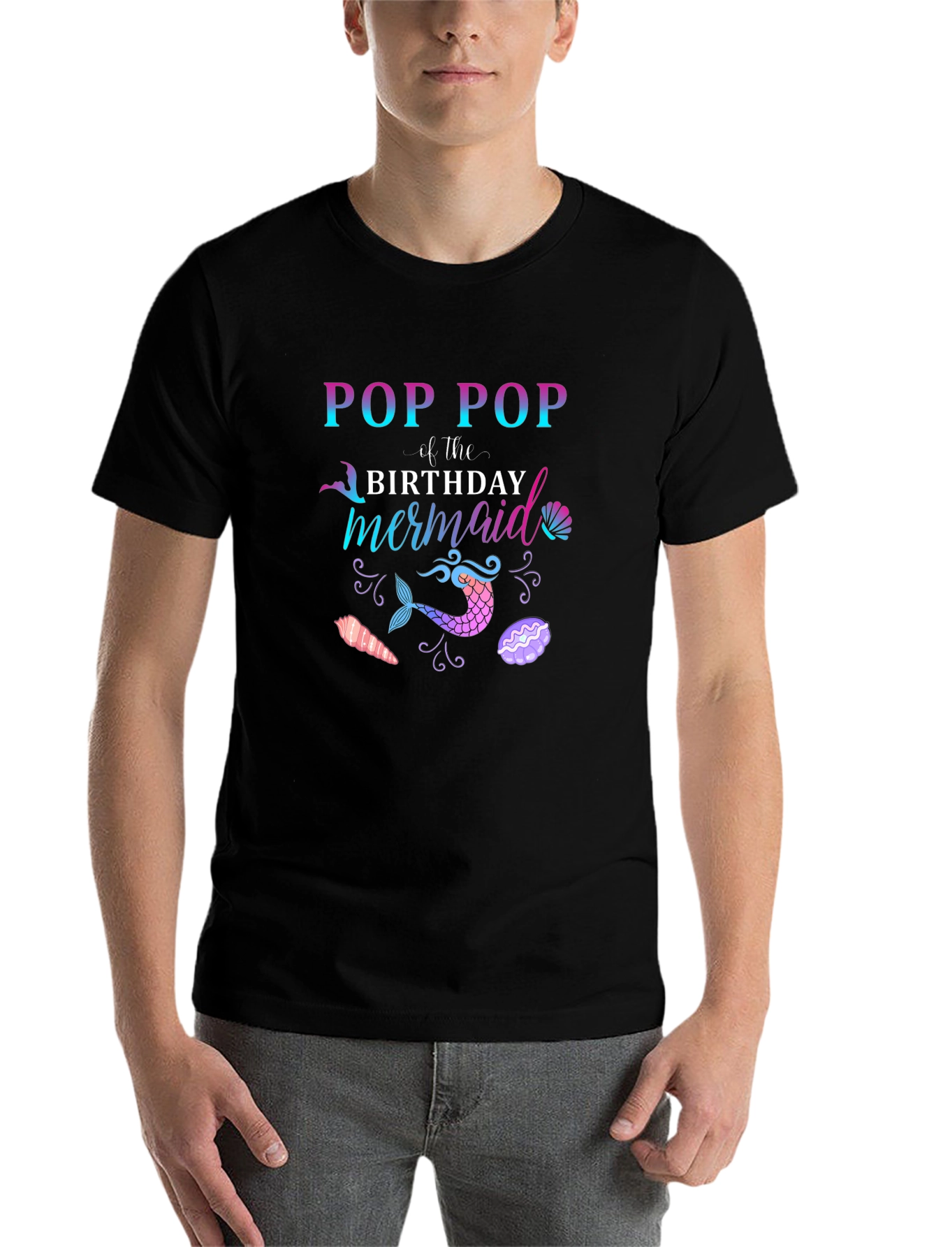 Black Pop Pop Mermaid Birthday T-Shirt view 7