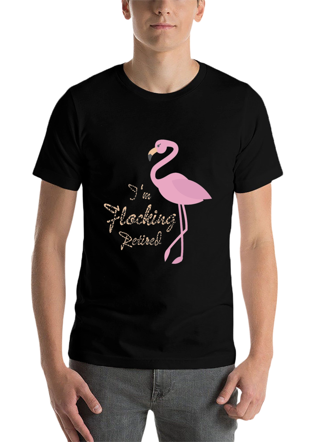 Black Funny Flamingo Retired T-Shirt view 7