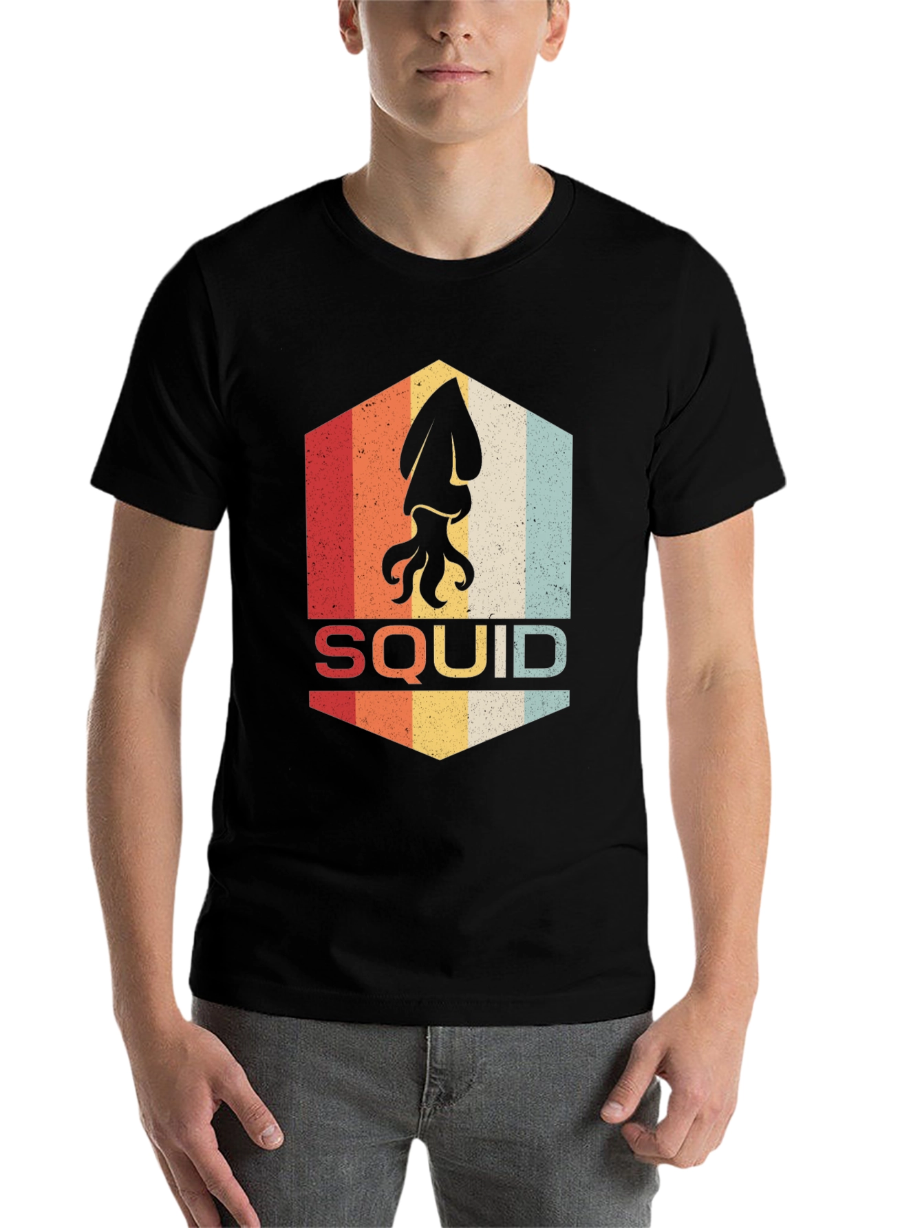 Black Retro Squid Graphic T-Shirt - Vintage Style Tee view 7