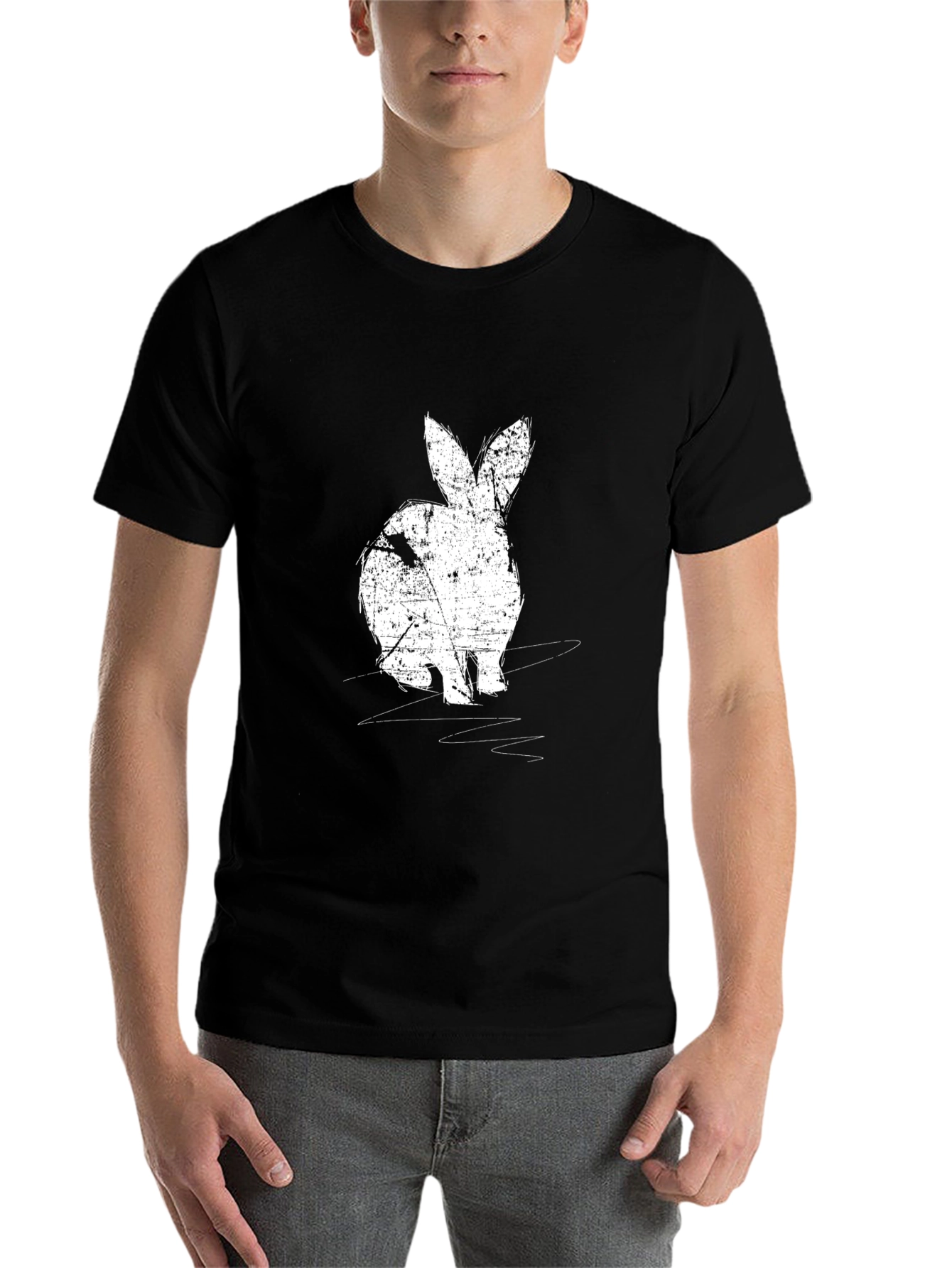Black Rabbit Graphic Print Black Crewneck T-Shirt view 7