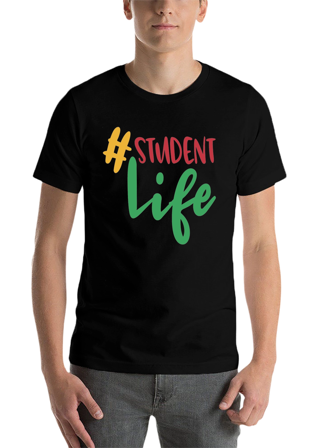 Black Student Life Graphic Tee - Black Cotton T-Shirt view 7
