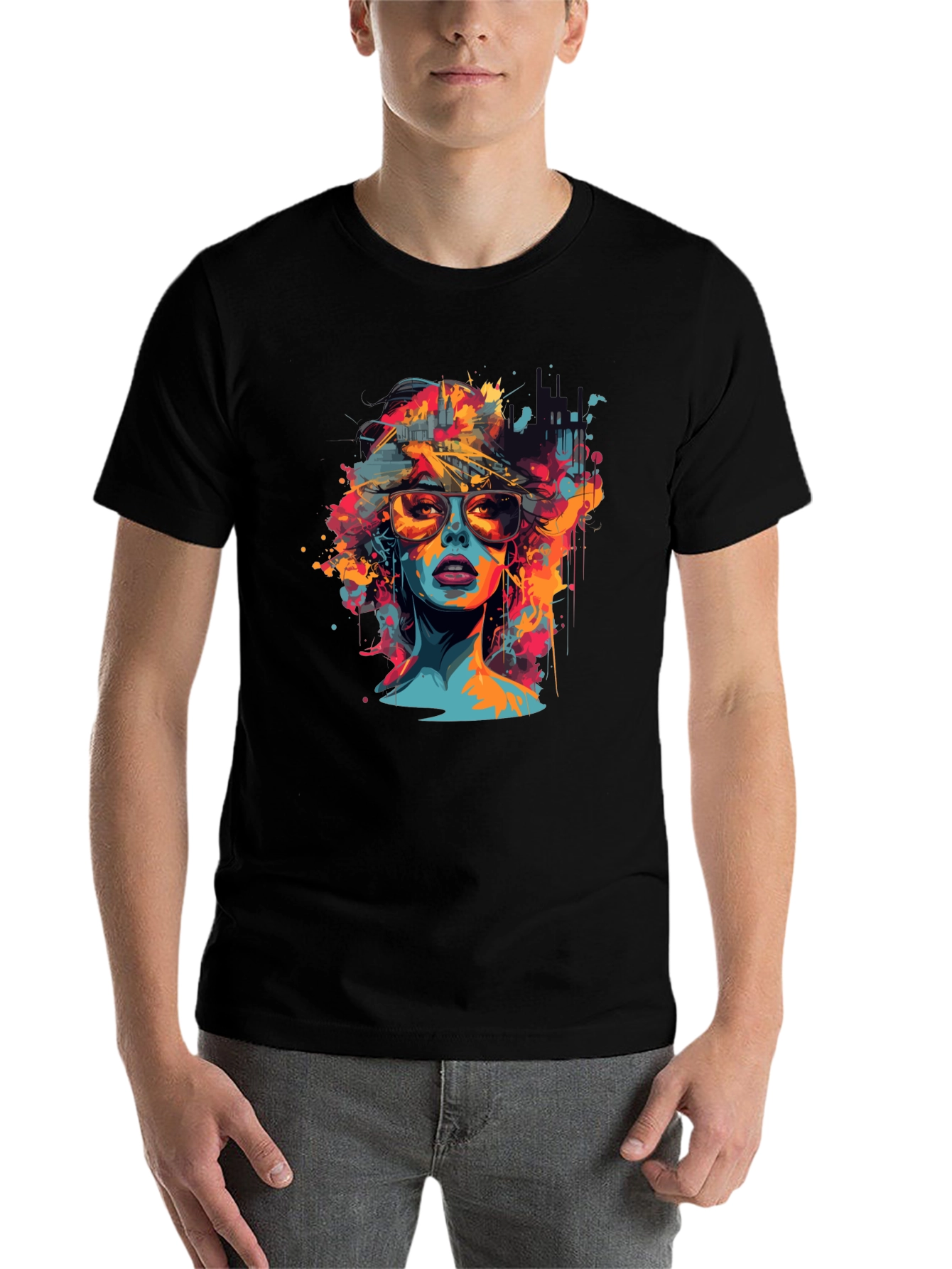 Black Vibrant Woman Graphic Tee - Unisex Black T-Shirt view 7