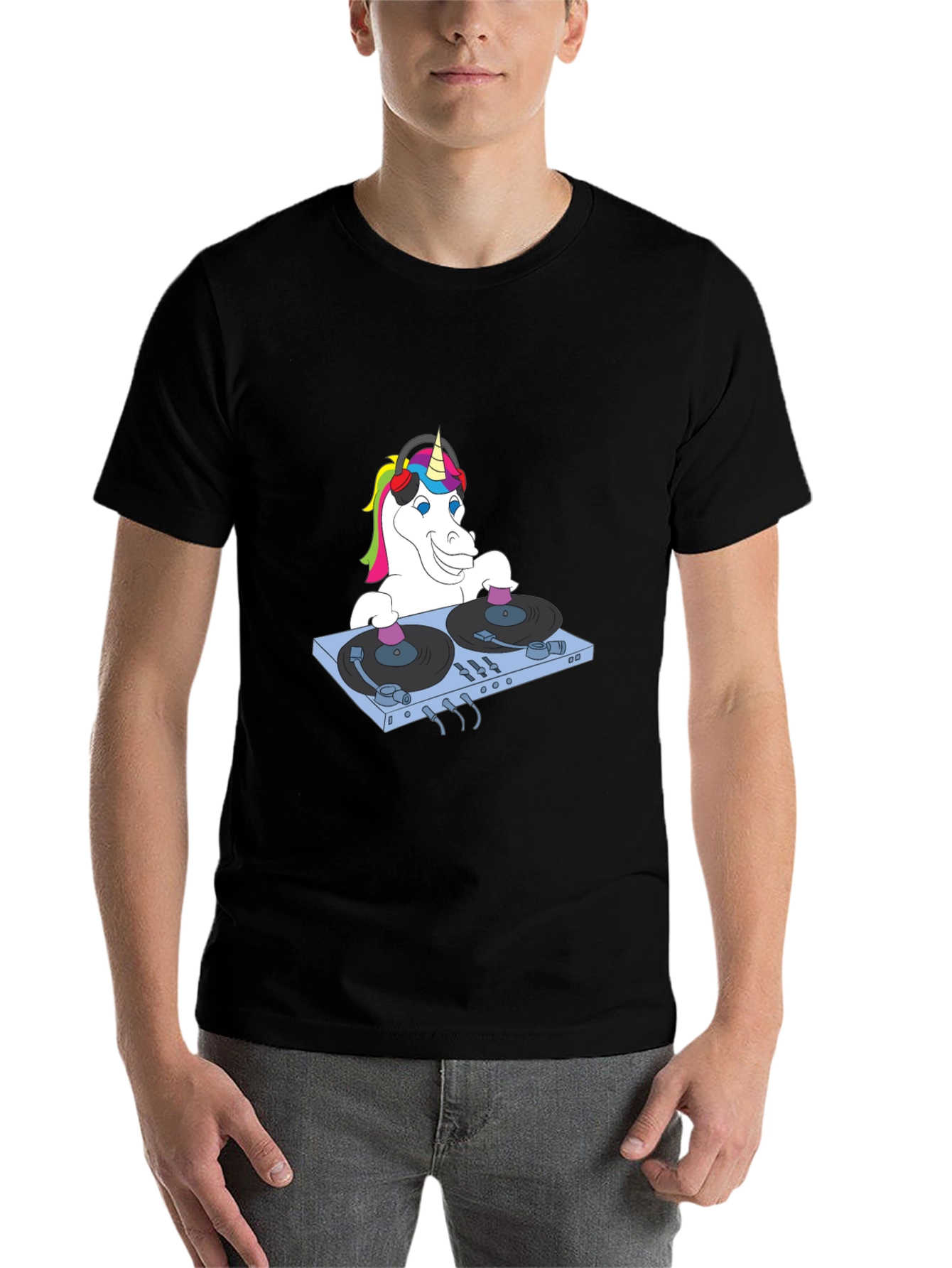Black DJ Unicorn Graphic T-Shirt - Funky Music Lover Tee view 7