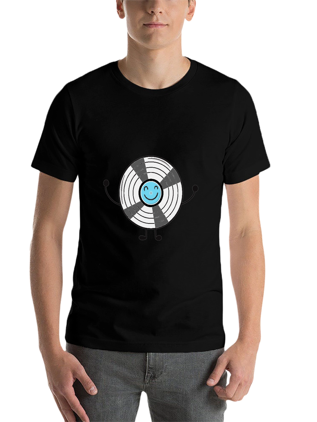 Black Funny Graphic Vinyl Record T-Shirt view 7