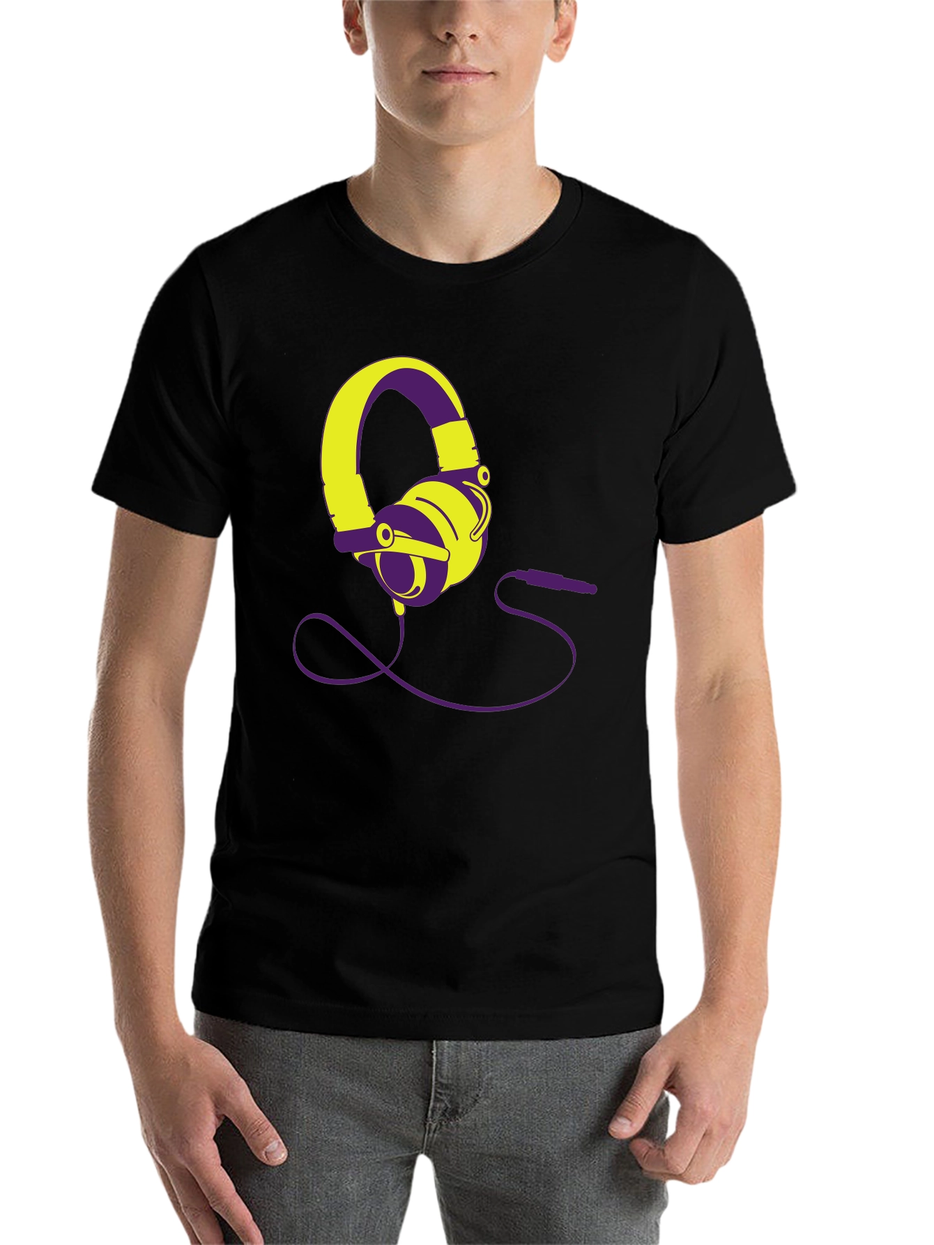 Black Modern Headphones Graphic Tee - Black view 7