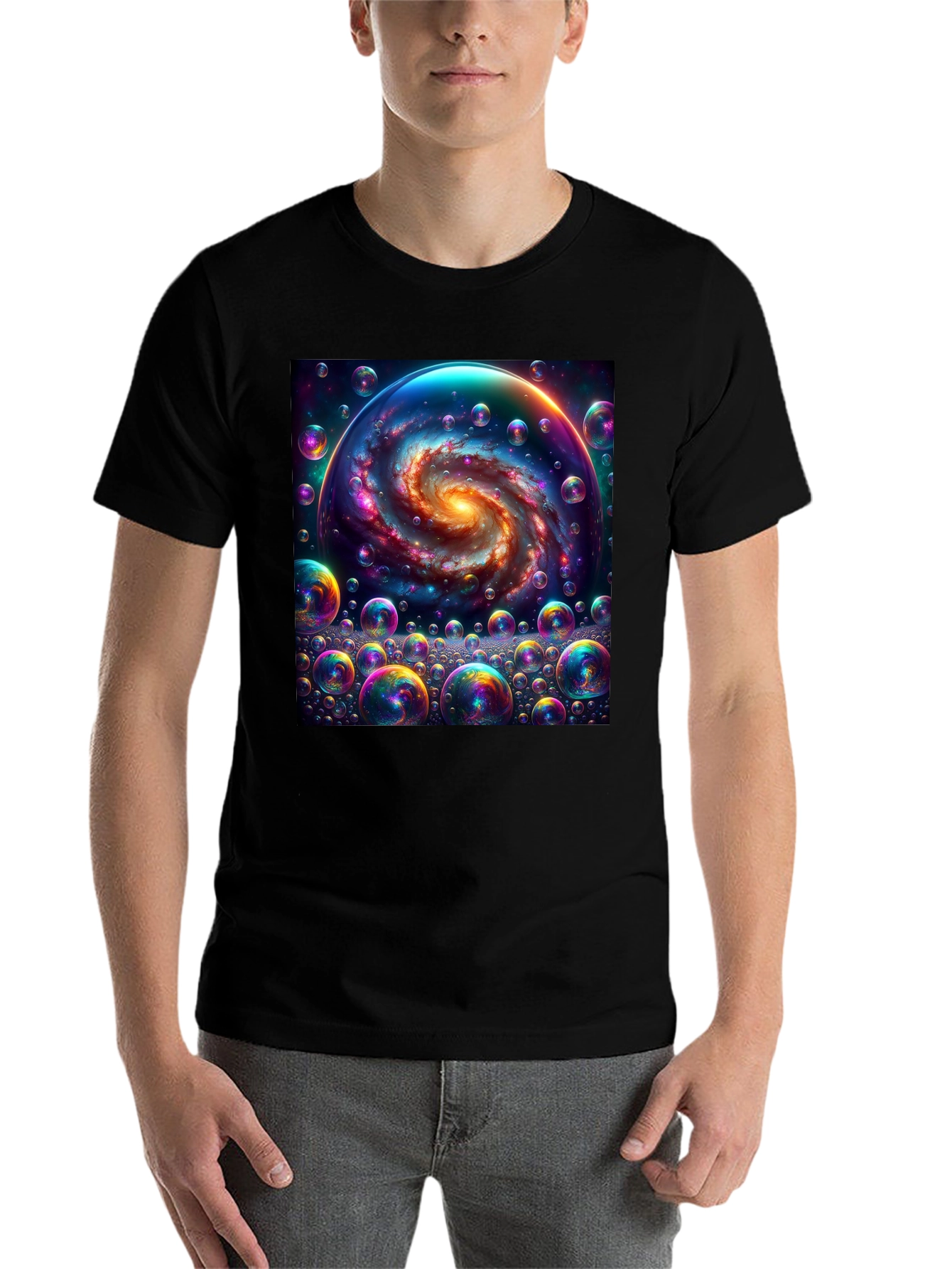 Black Galaxy Bubbles Graphic Tee - Cosmic Style view 7