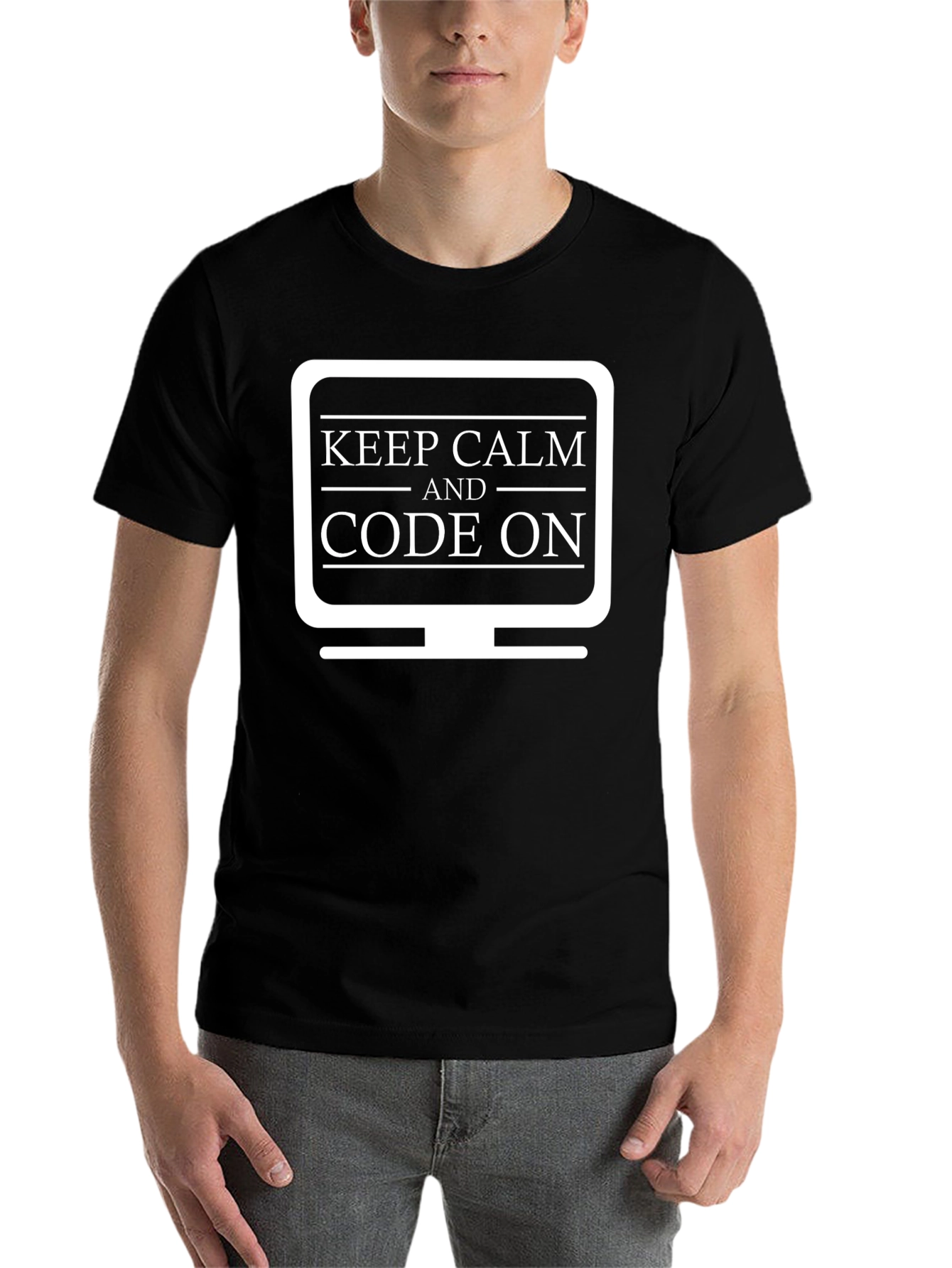 Black Keep Calm Code On Programmer T-Shirt view 7