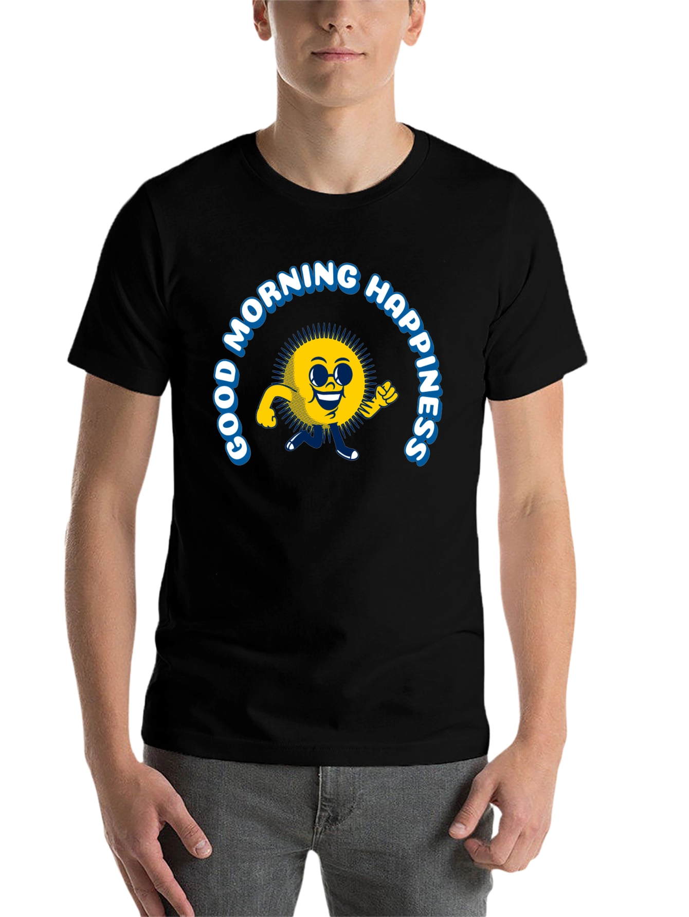 Black Good Morning Happiness T-Shirt - Black view 7