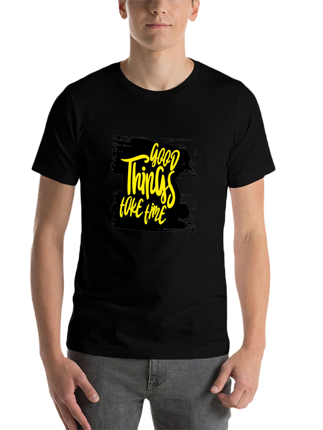Black Good Things Take Time T-Shirt - Black view 7