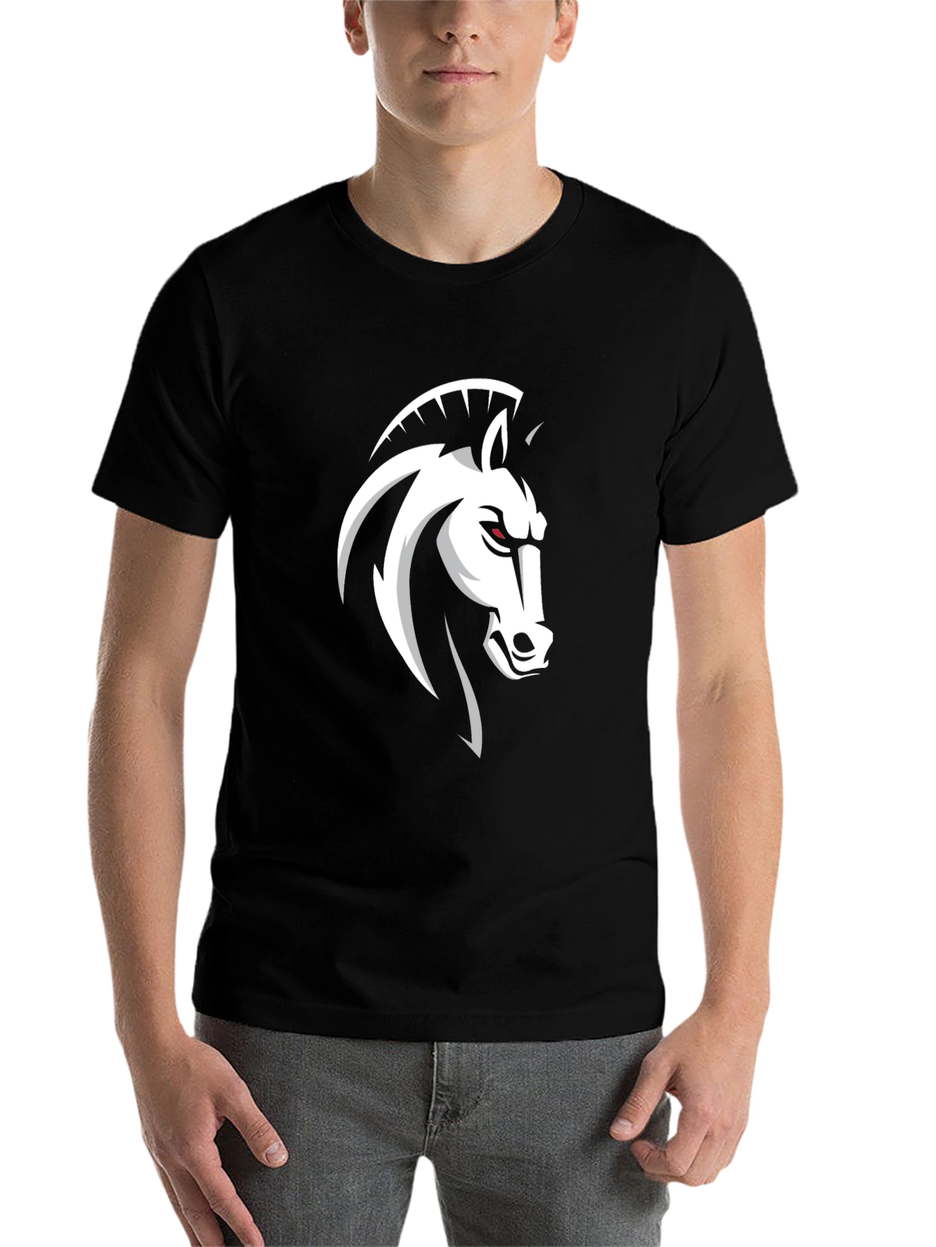 Black Men's Black Horse Head Graphic T-Shirt view 7