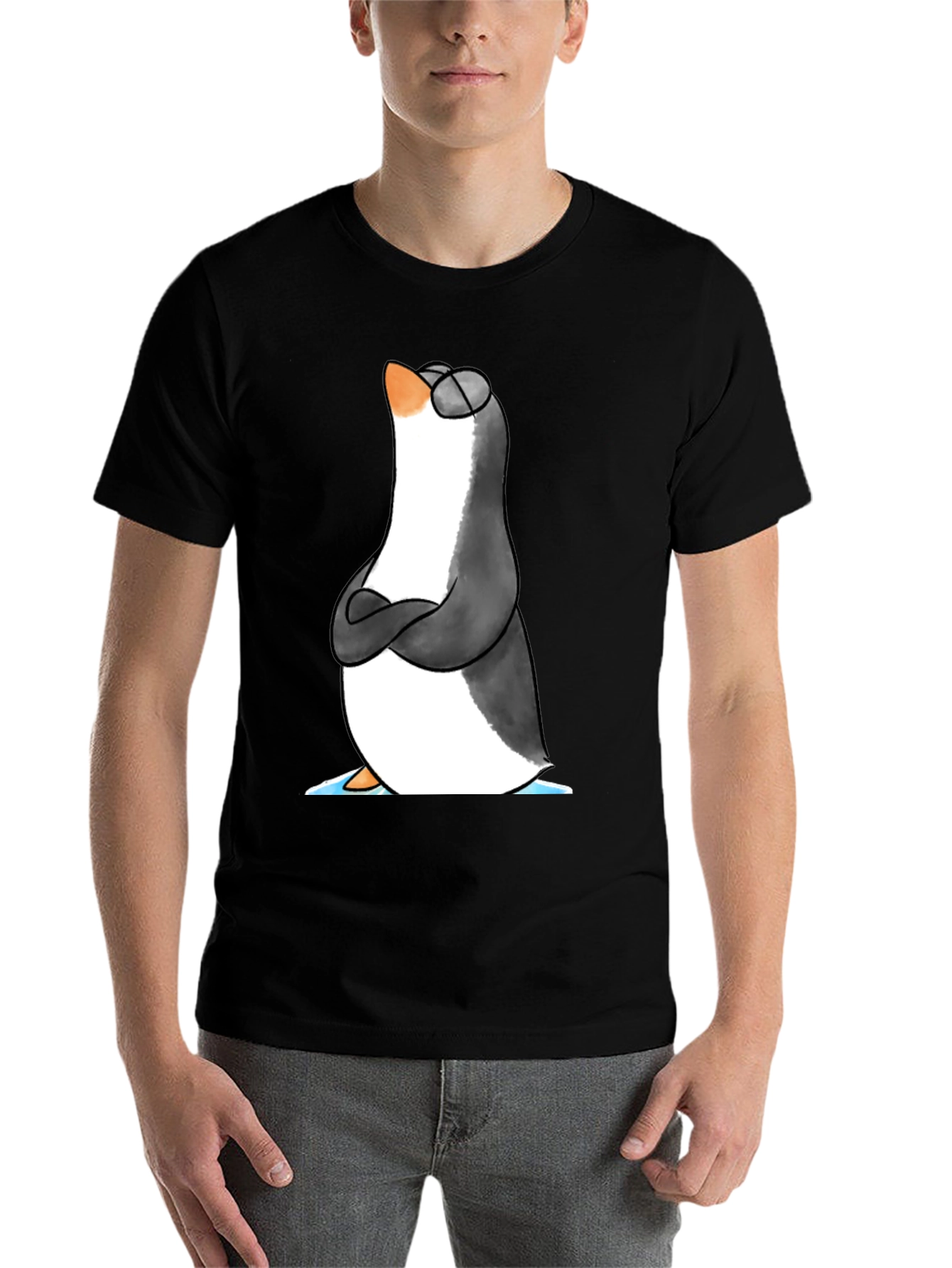 Black Cool Penguin Graphic Tee - Black Cotton T-Shirt view 7