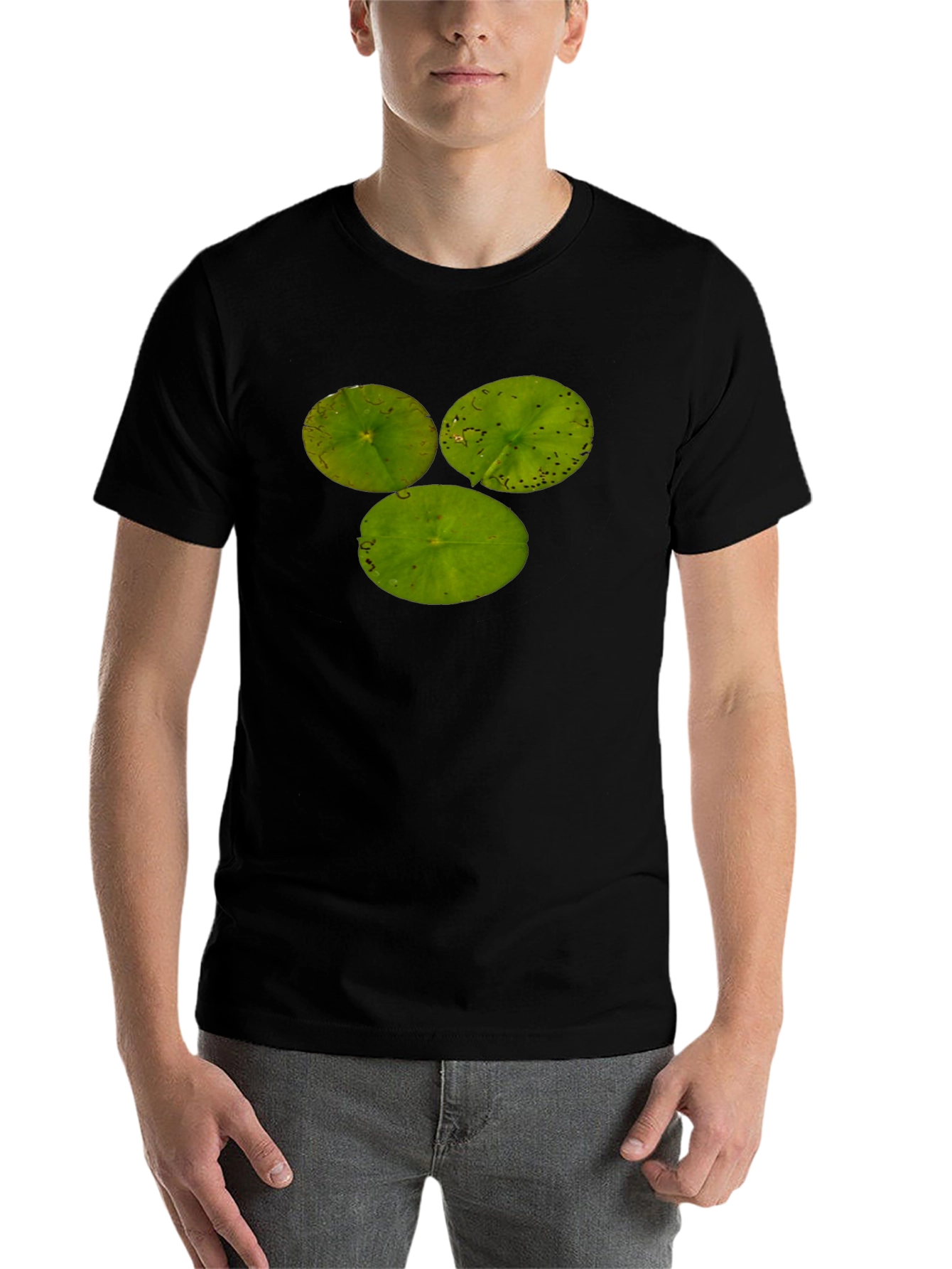 Black Lily Pad Trio Black T-Shirt - Nature Inspired Tee view 7