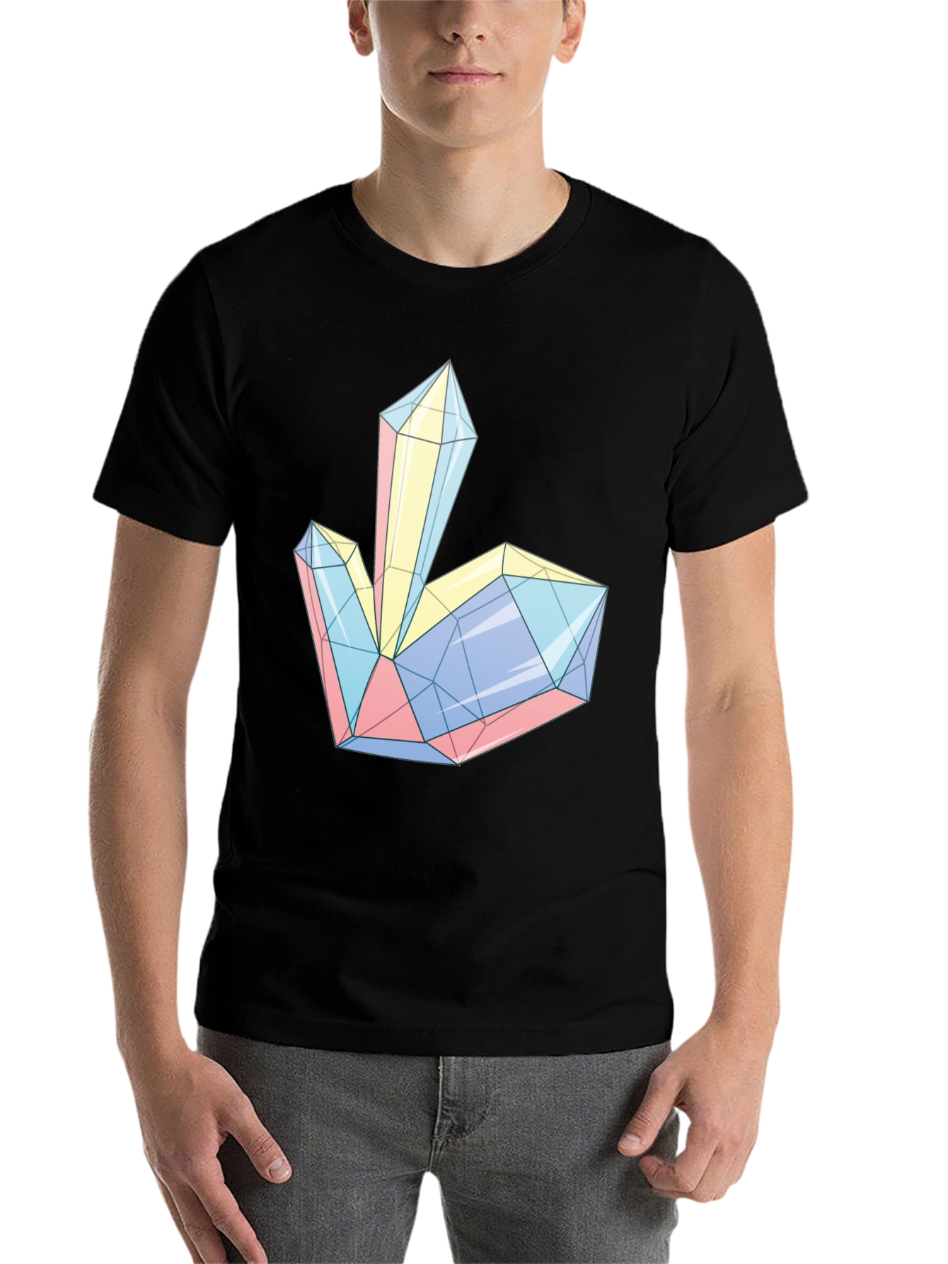 Black Geometric Crystal Print Tee - Modern Style view 7