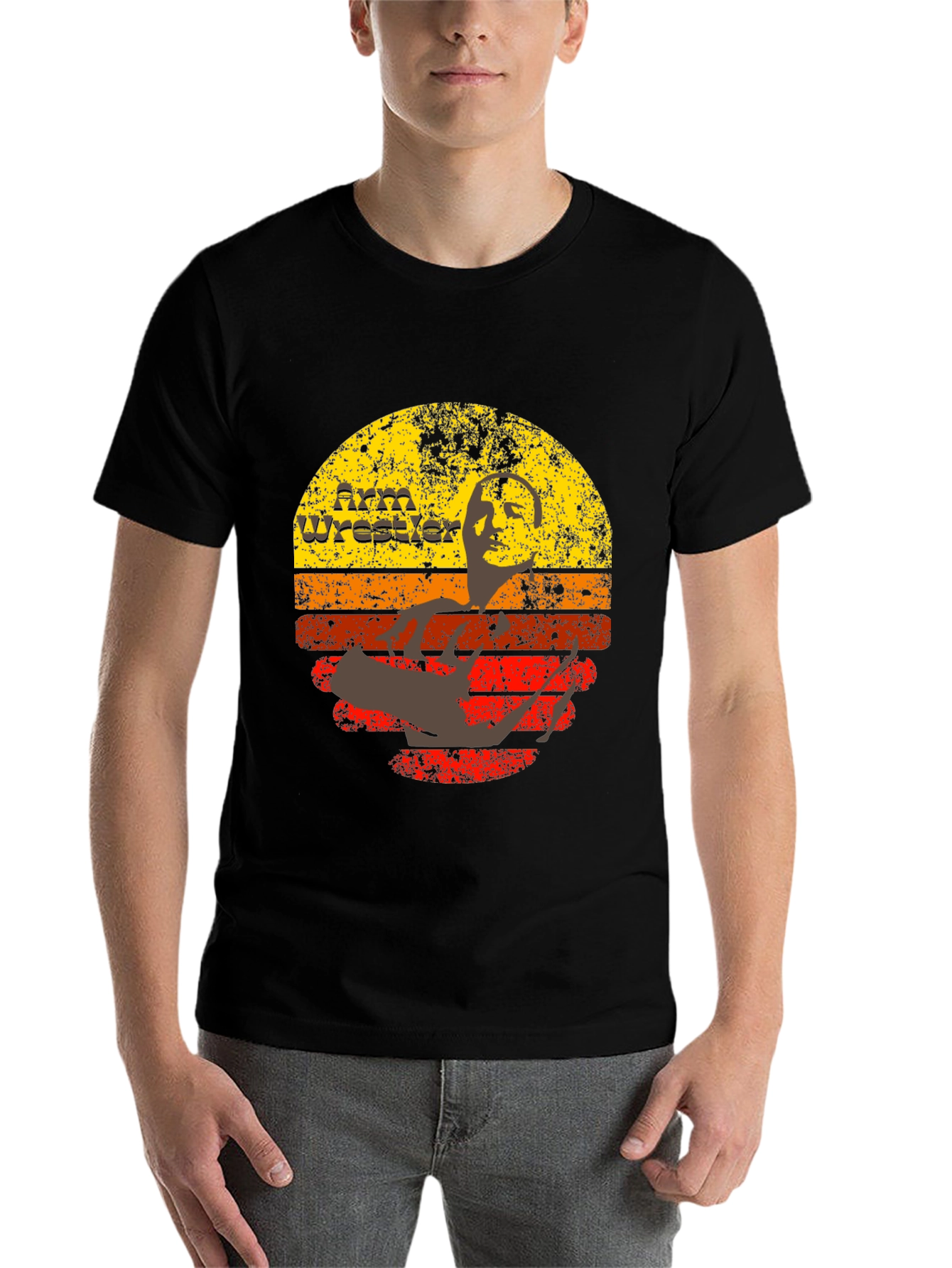 Black Retro Arm Wrestler Graphic T-Shirt view 7
