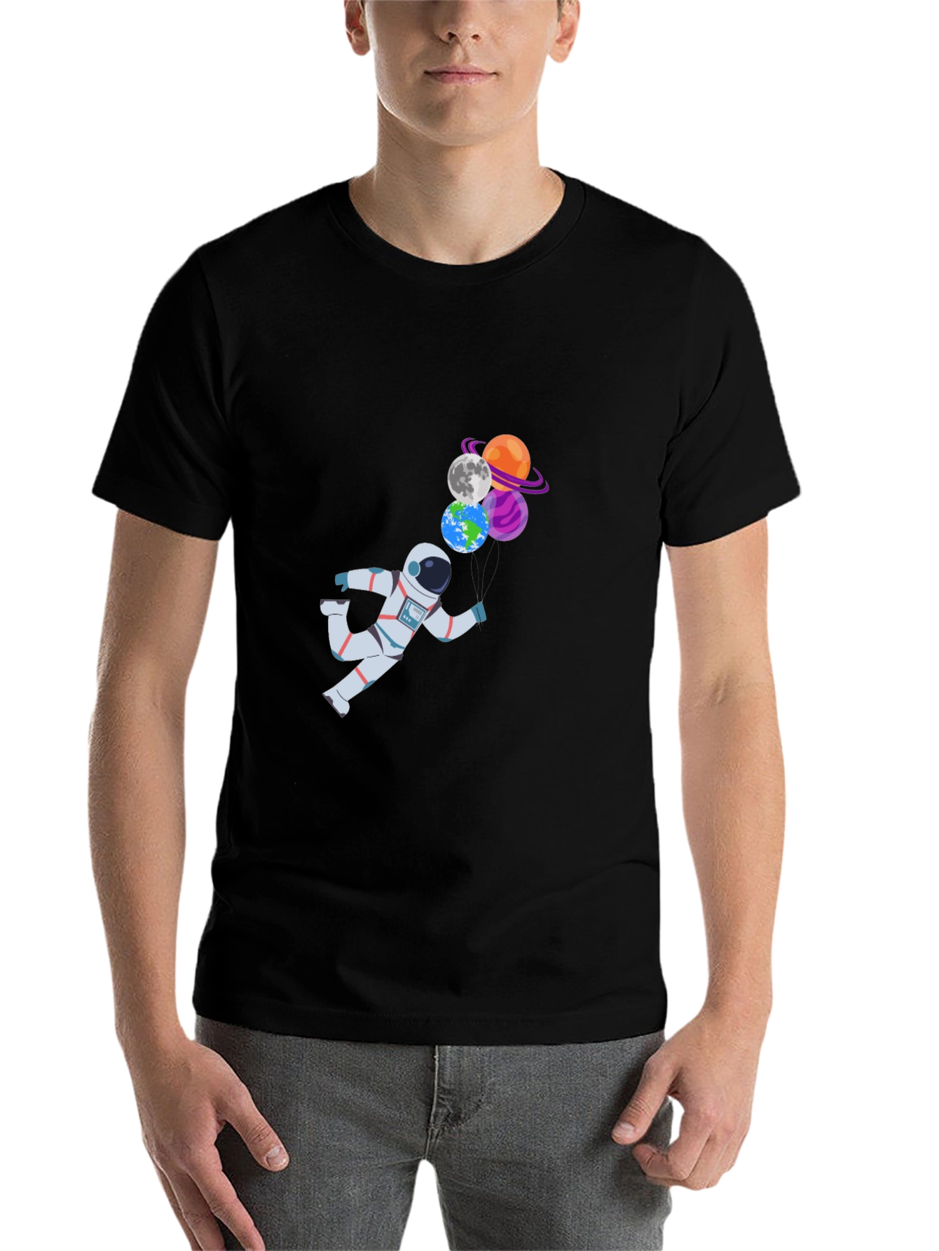 Black Astronaut & Planet Balloons Graphic T-Shirt view 7