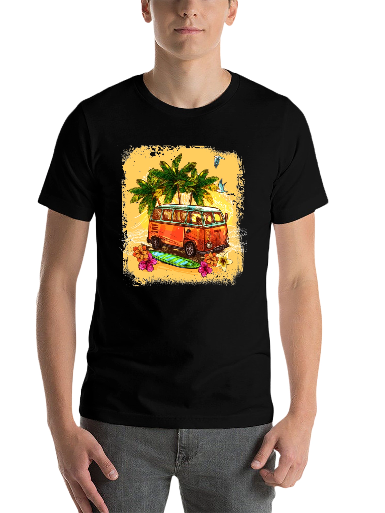 Black Retro Beach Van Graphic Tee view 7