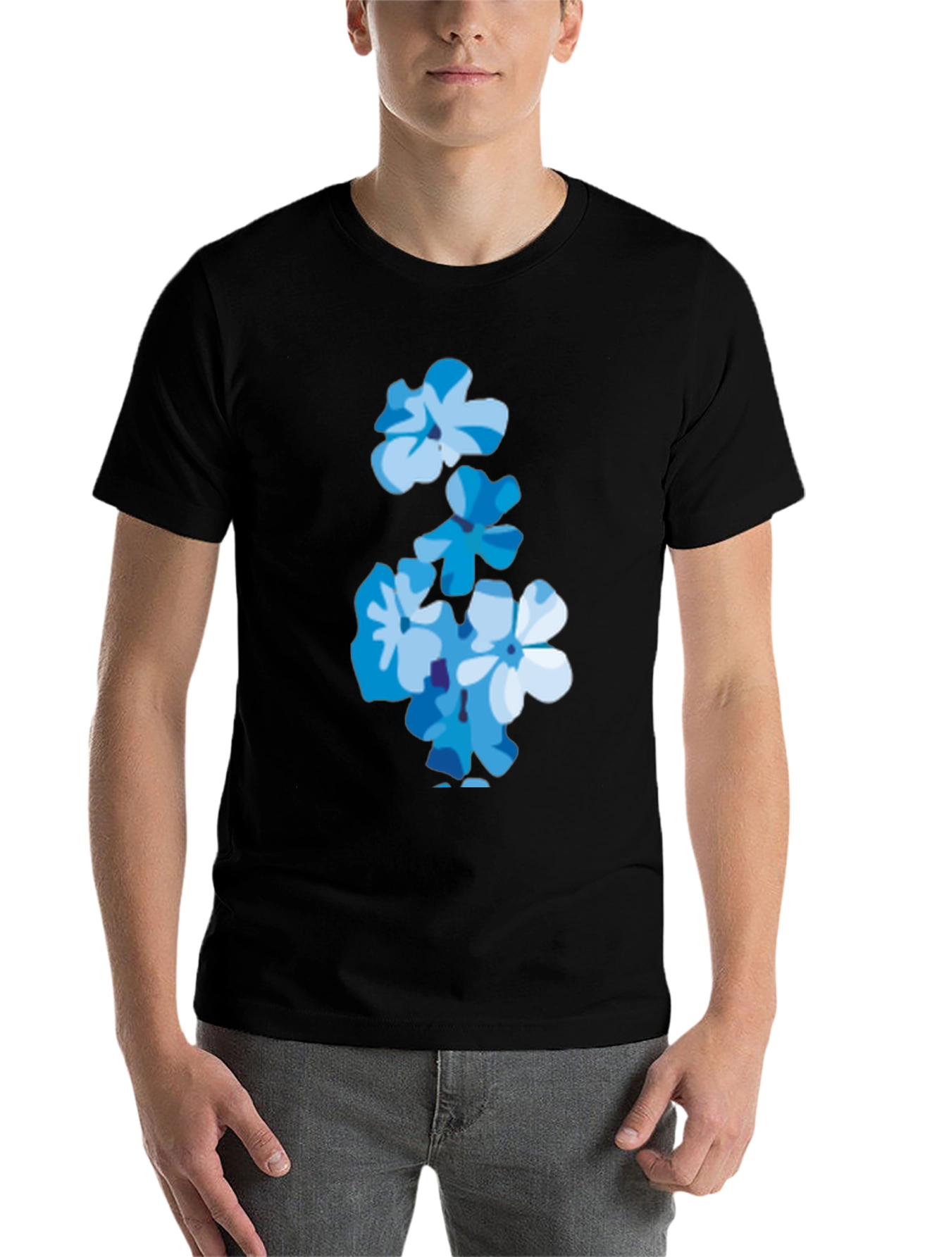 Black Floral Print Tee - Trendy Blue Flower T-Shirt view 7