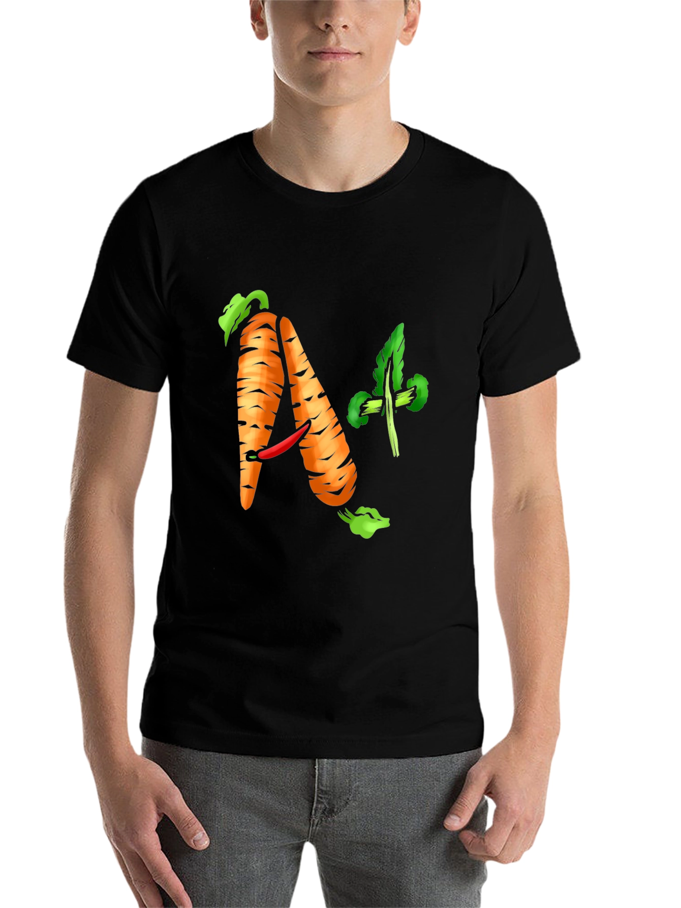 Black A+ Carrot Tee - Healthy & Funny Shirt view 7