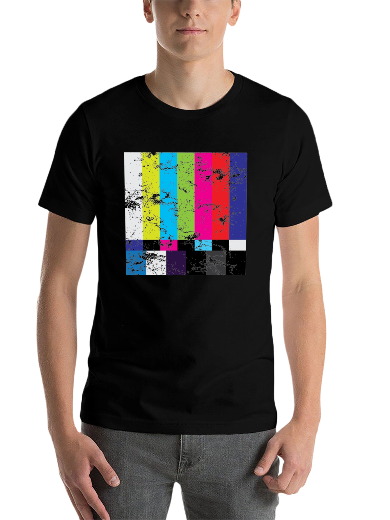 Black Retro TV Test Pattern Graphic Tee - Black view 7