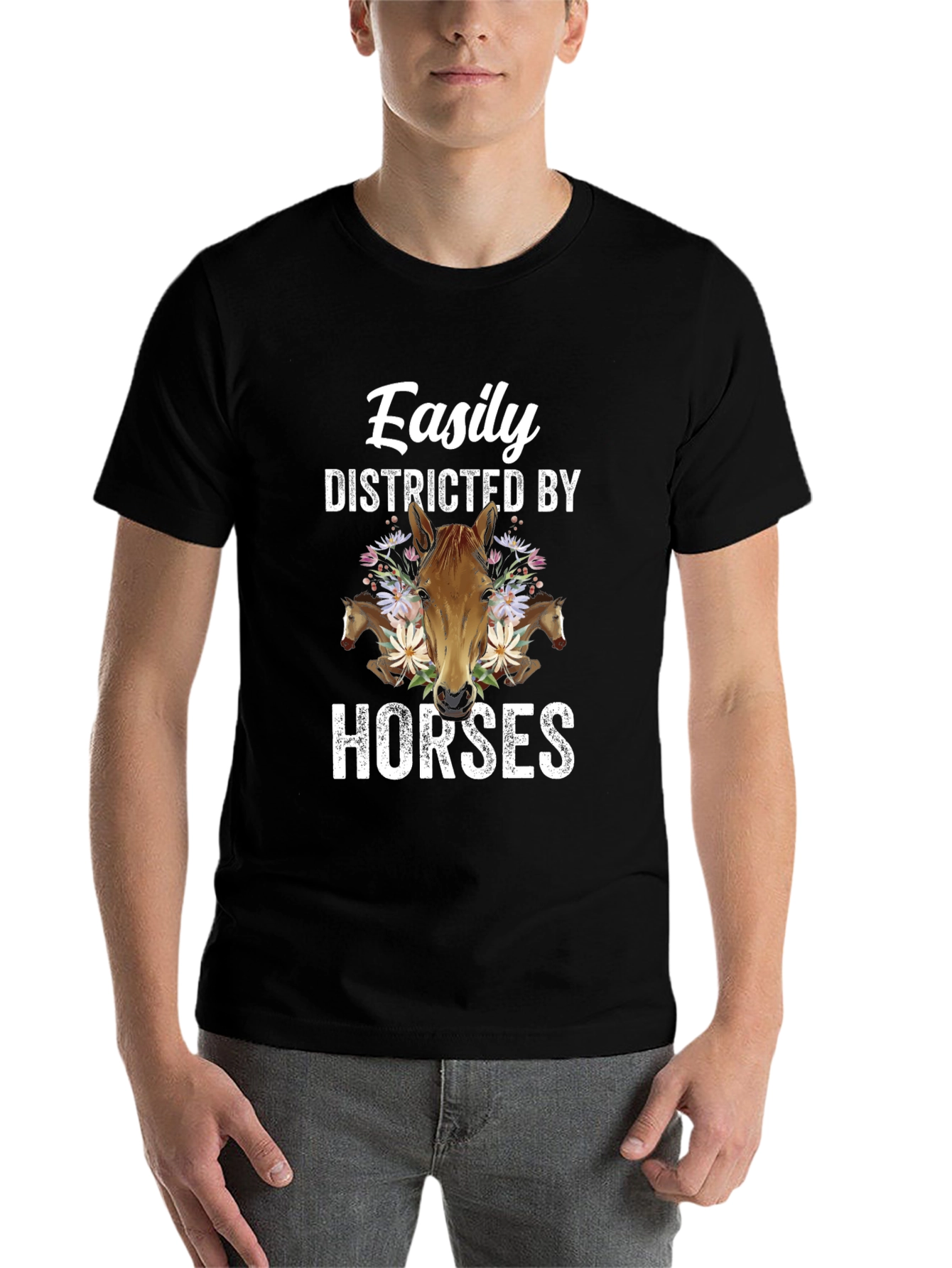 Black Easily Distracted By Horses Graphic Tee view 7