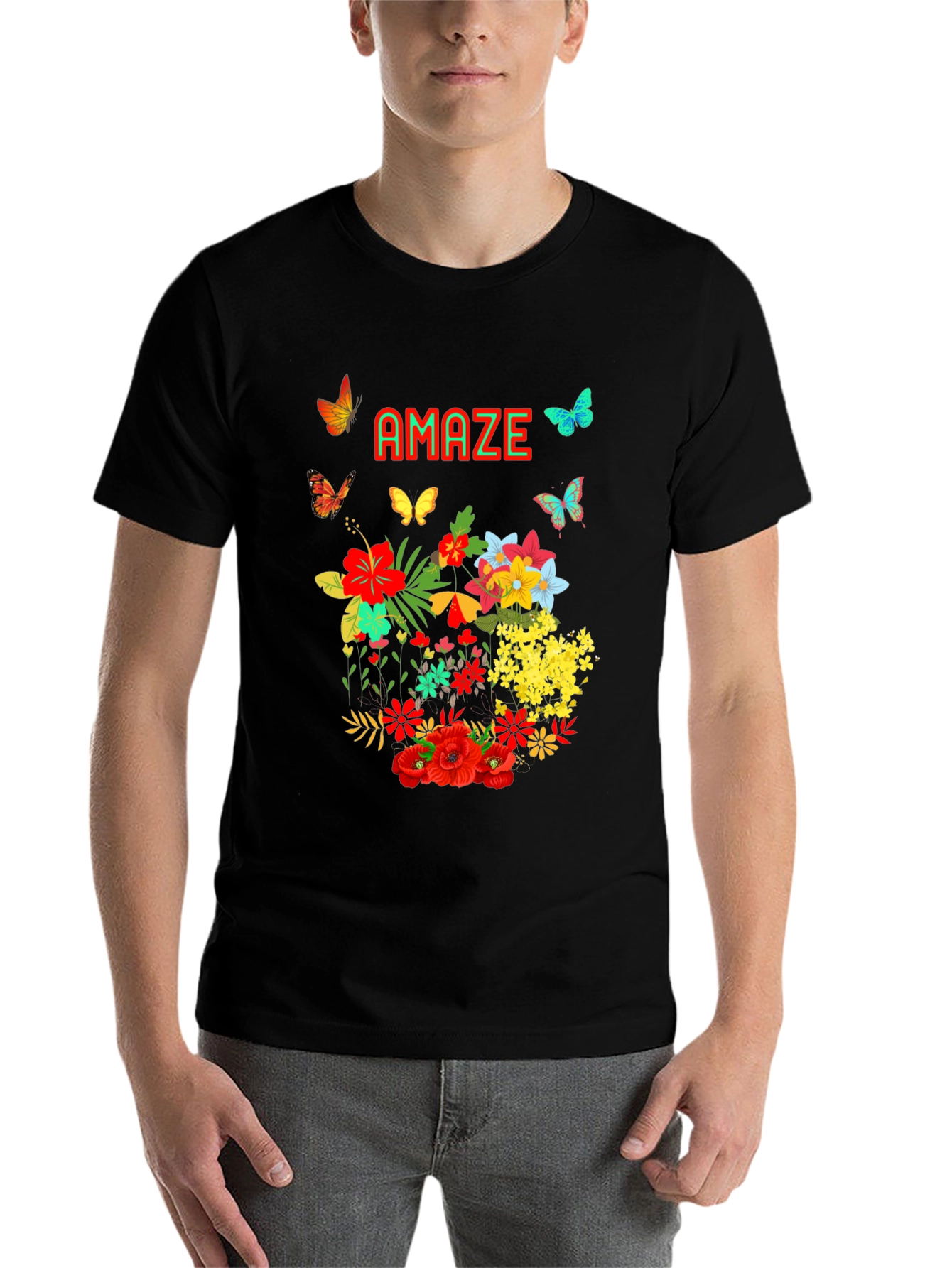 Black Amaze Floral Butterfly Graphic Tee - Men's Black T-Shirt view 7