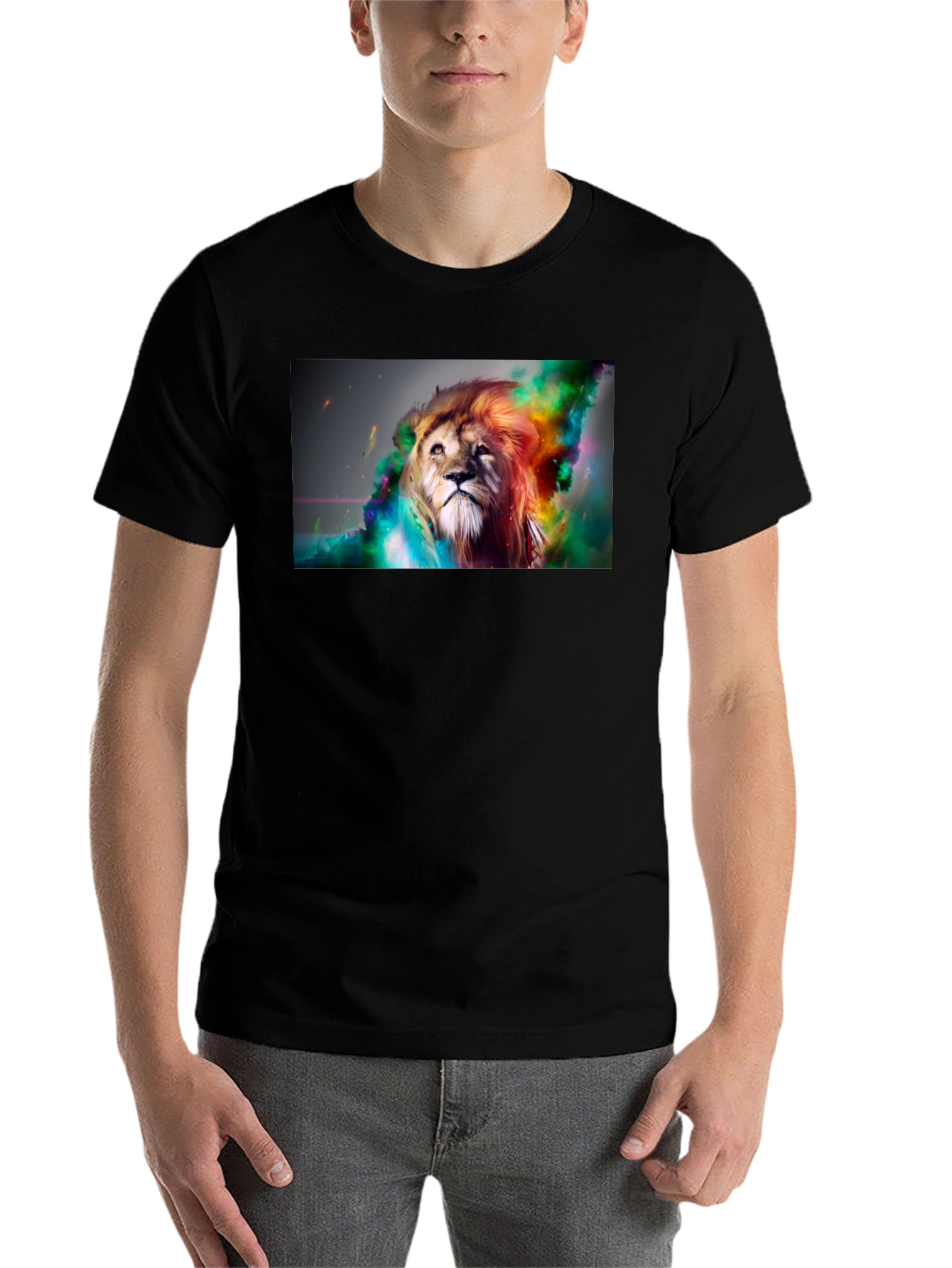 Black Lion Art Graphic Print Black T-Shirt view 7