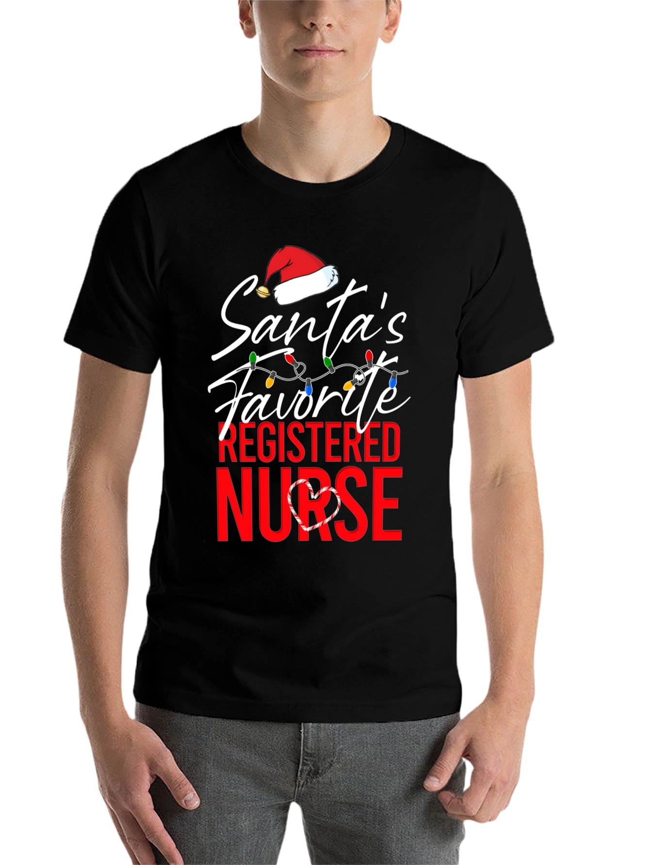 Black Santa's Favorite Nurse T-Shirt Christmas Holiday Registered Nurse view 7