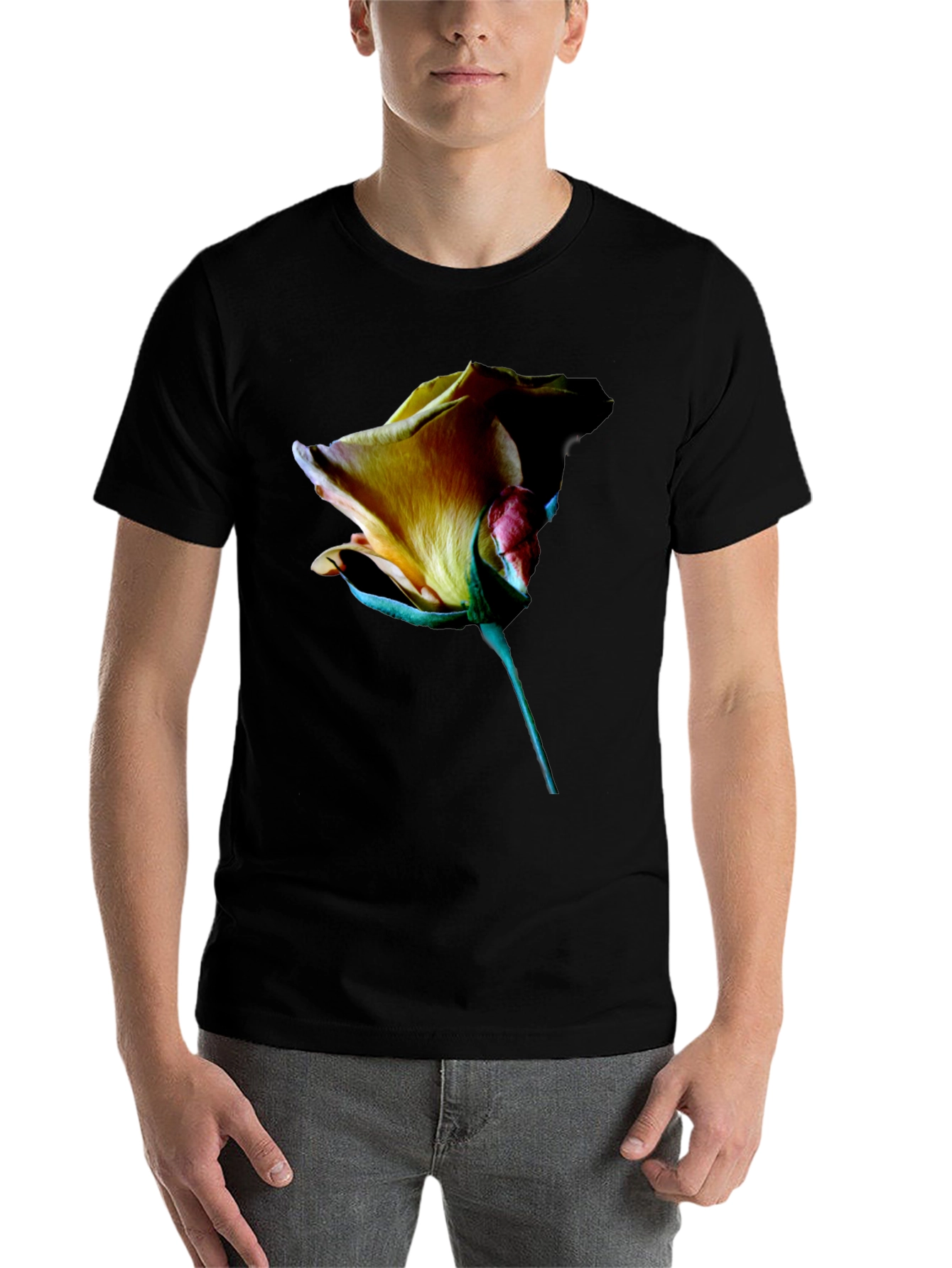 Black Rose Graphic Tee - Elegant Floral Design view 7