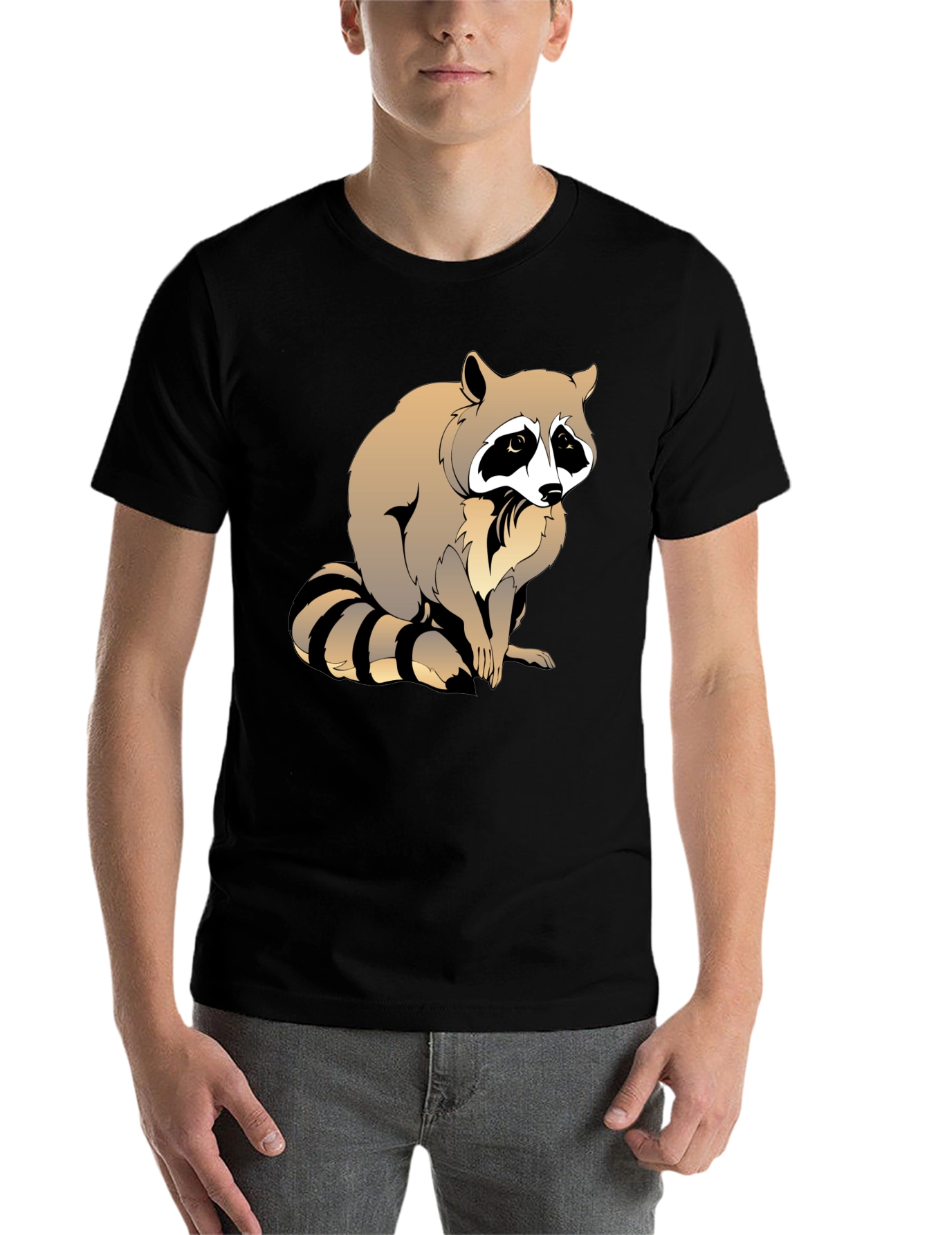 Black Raccoon Graphic T-Shirt - Men's Black Crew Neck Tee view 7