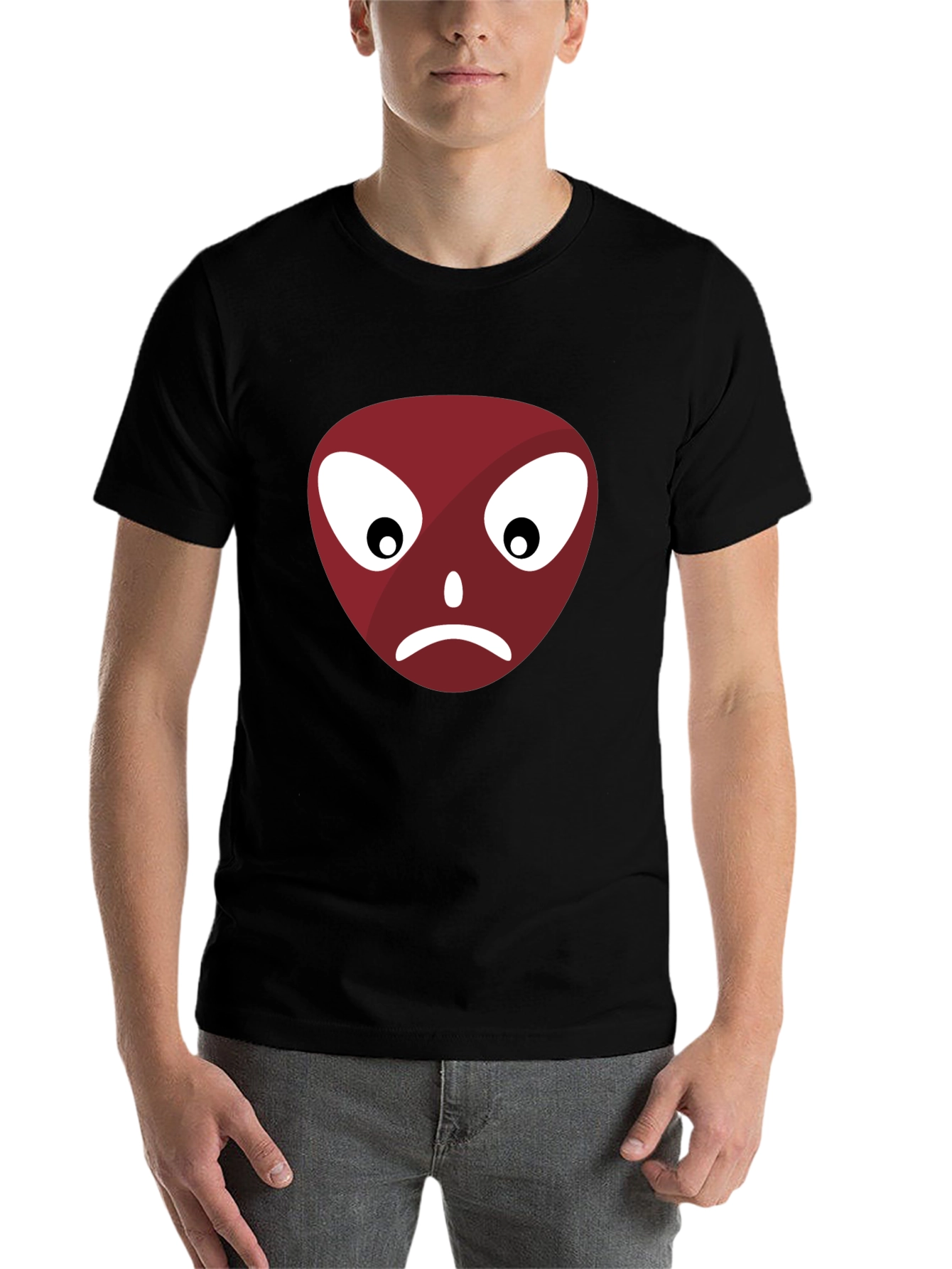 Black Sad Face Graphic T-Shirt - Casual Wear view 7