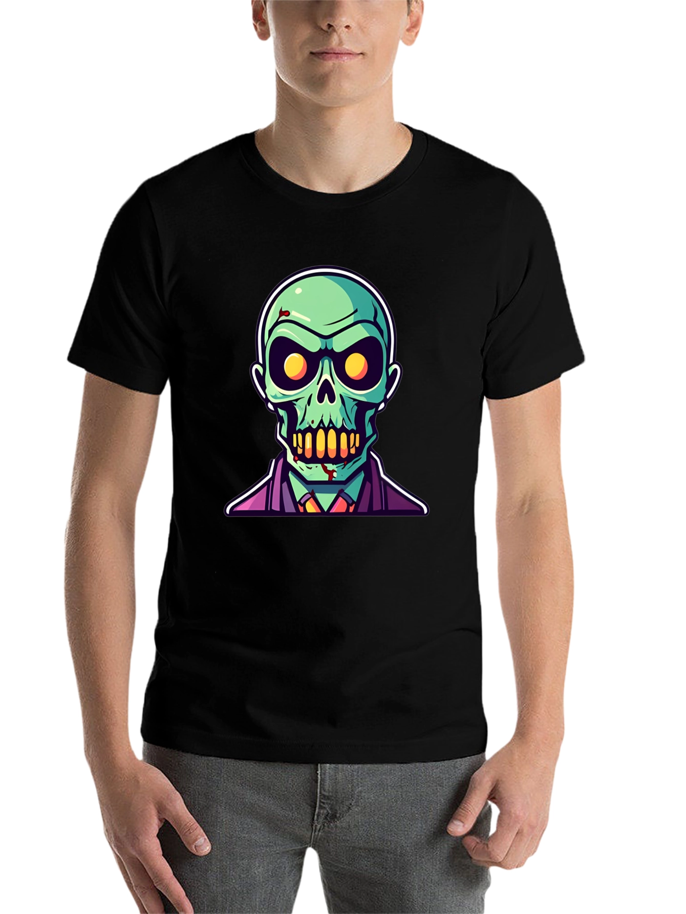 Black Zombie Cartoon Graphic Tee - Black Halloween Shirt view 7