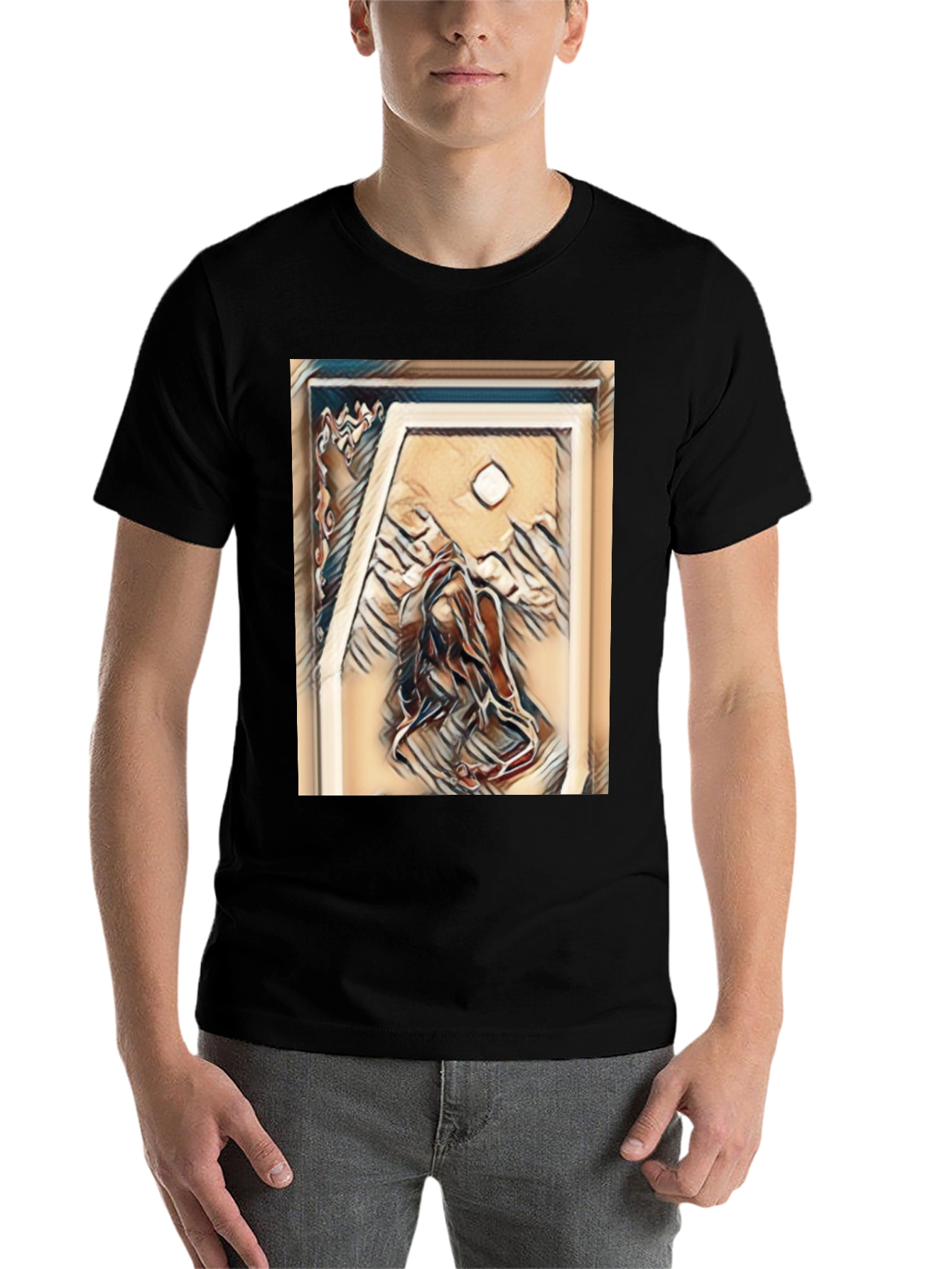 Black Abstract Art Tee - Black Cotton Blend view 7