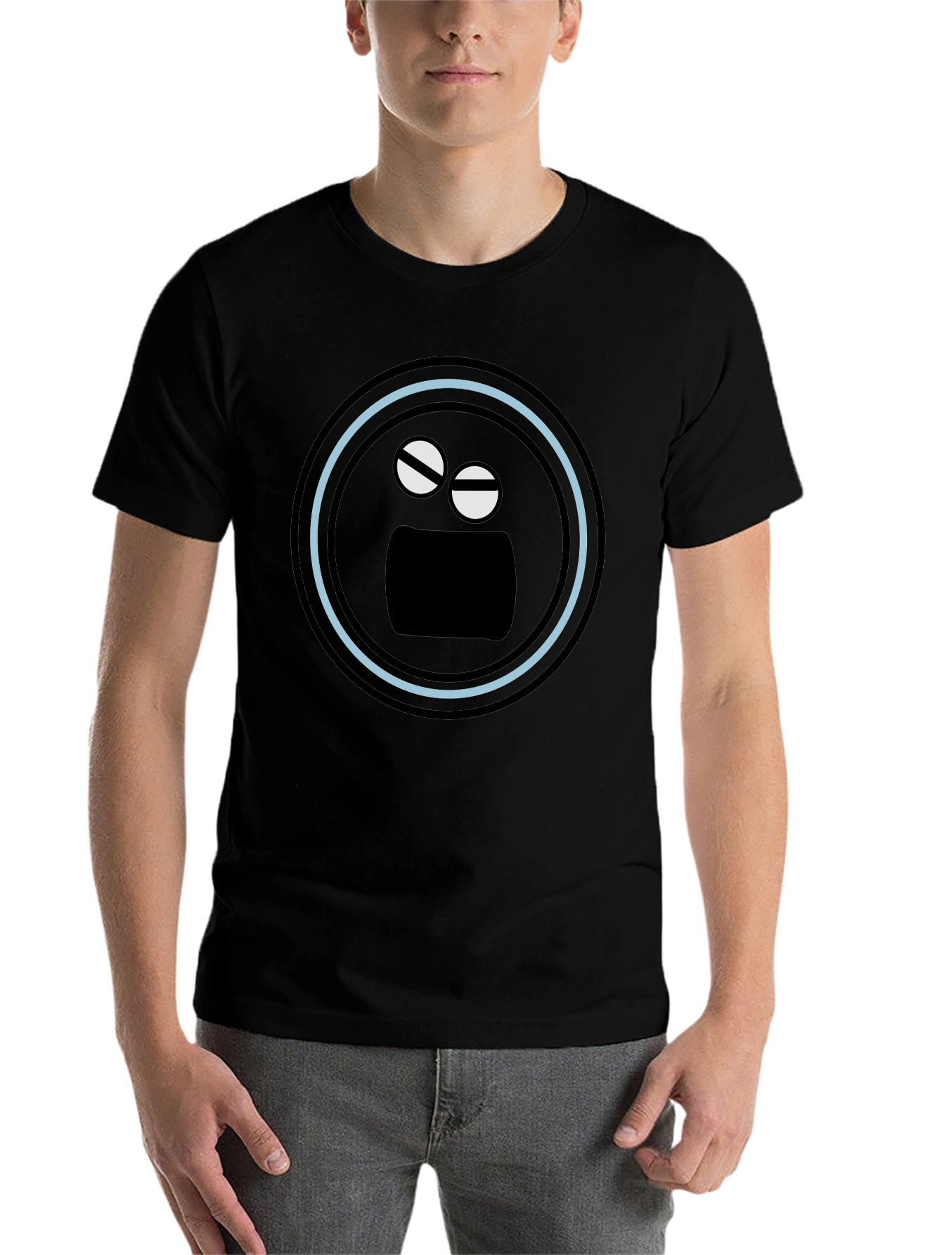 Black Black T-Shirt with Funny Round Face Graphic view 7