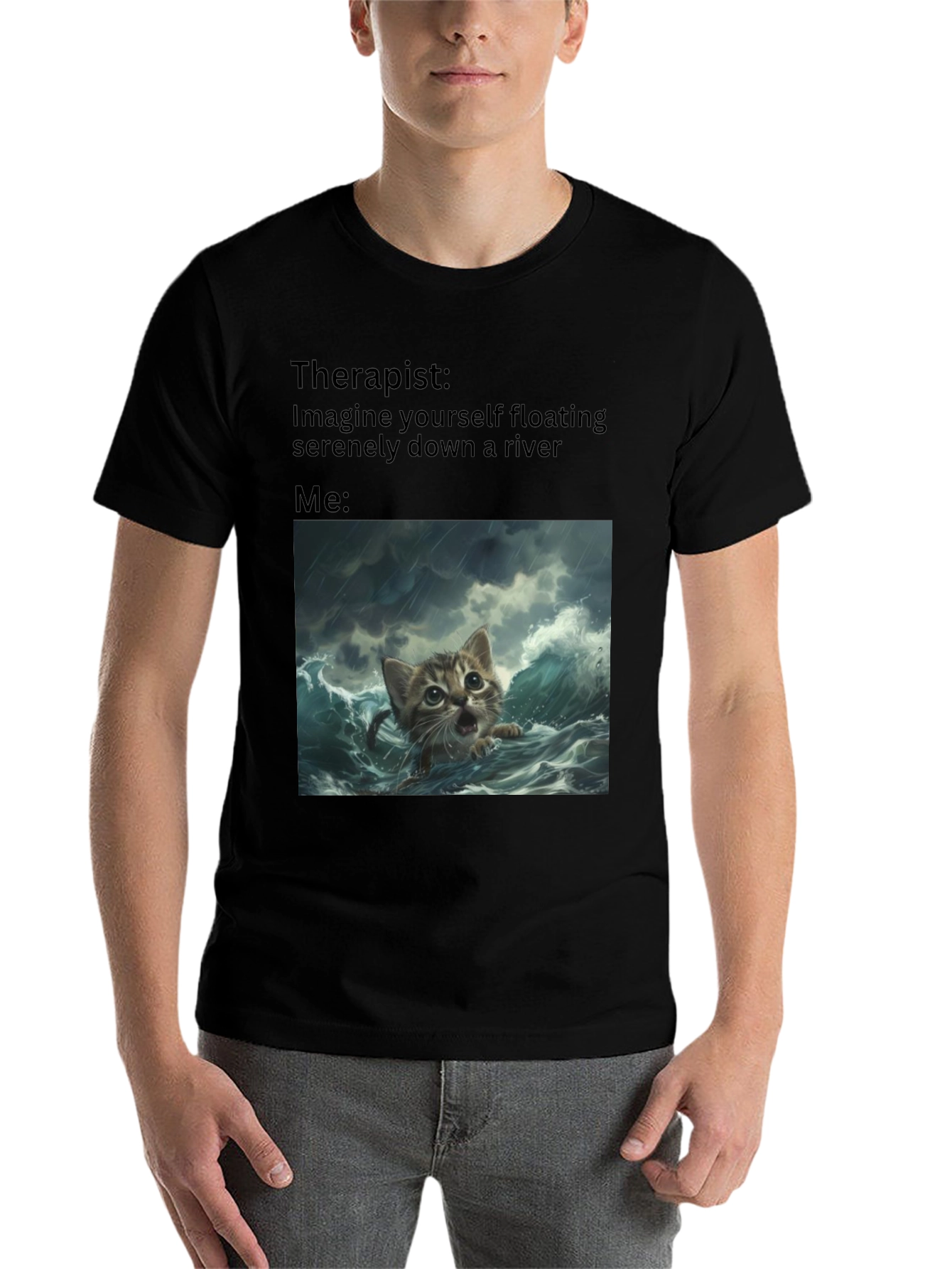 Black Therapist River Cat T-Shirt view 7