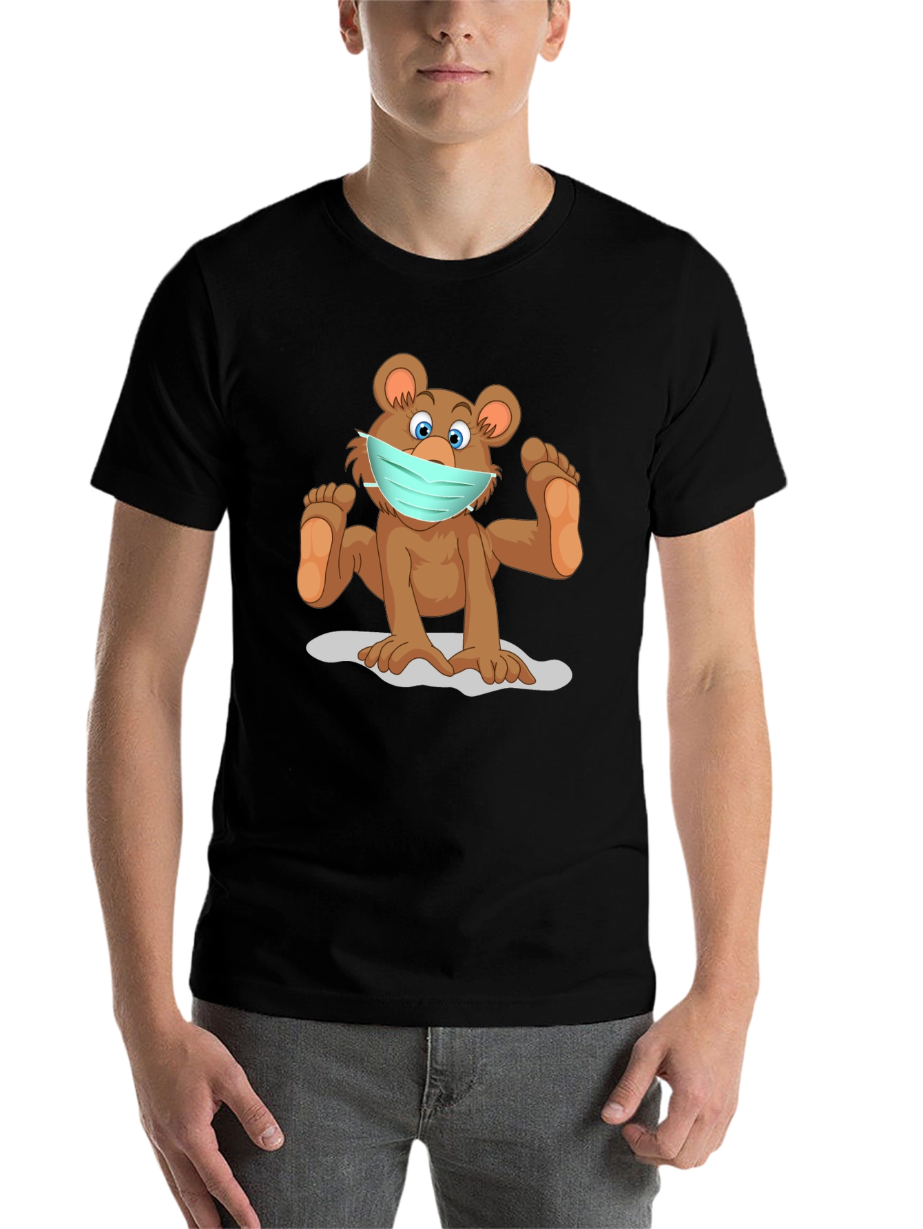 Black Bear Wearing Face Mask Graphic Tee view 7
