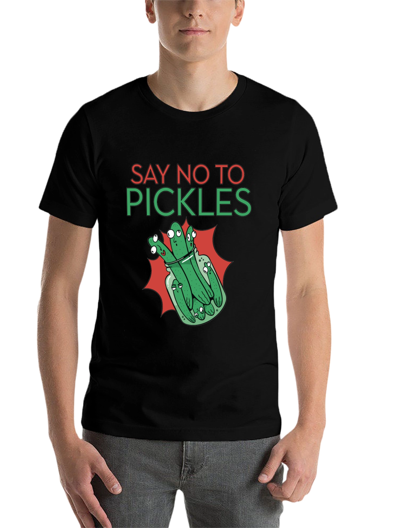 Black Say No to Pickles Funny Graphic T-Shirt view 7
