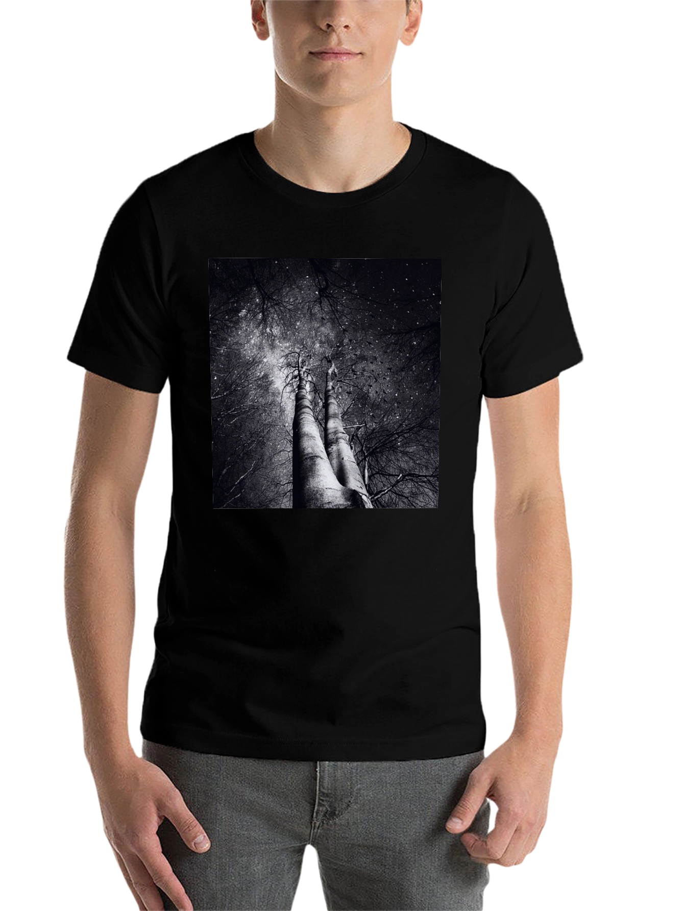 Black Abstract Tree Graphic Tee - Black Cotton Blend view 7